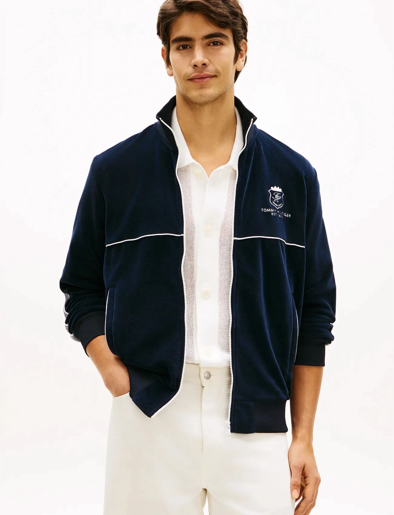 Tommy Hilfiger Velour Country Club Trackjacket, S, Navy, Sport Jackets > Sport Casual Jackets, Herre