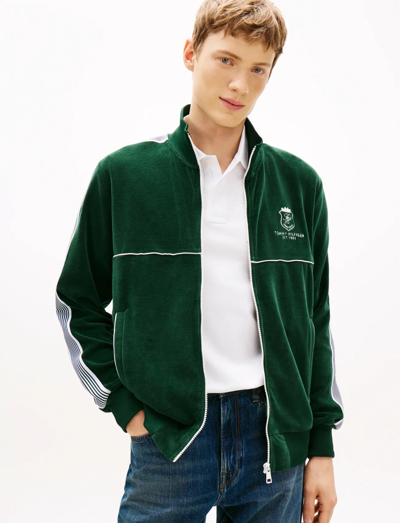 Tommy Hilfiger Velour Country Club Trackjacket, XL, Green, Sport Jackets > Sport Casual Jackets, Herre