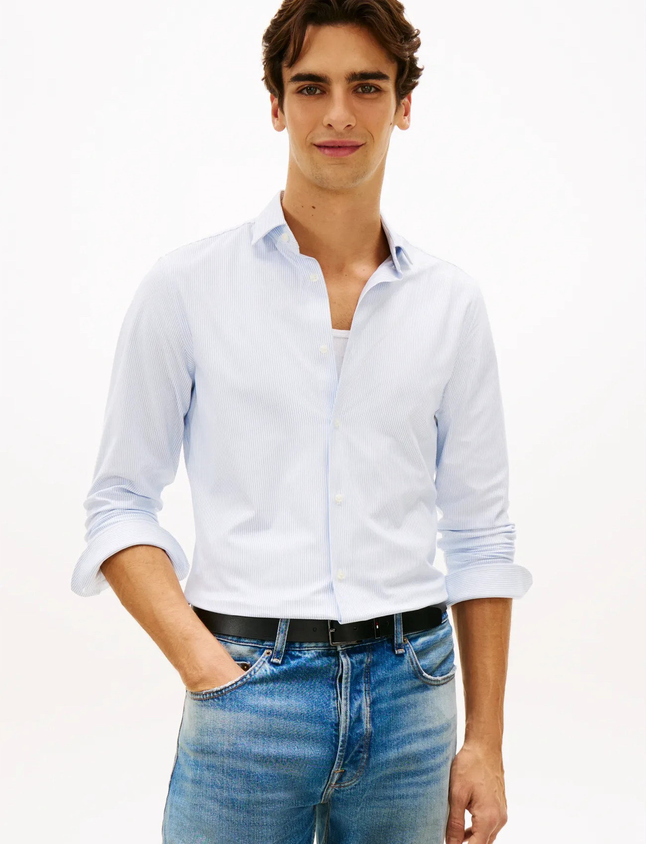 Tommy Hilfiger Dc Comfort Jersey Stripe Shirt, S, Blue, Shirts > Striped Shirts, Herre