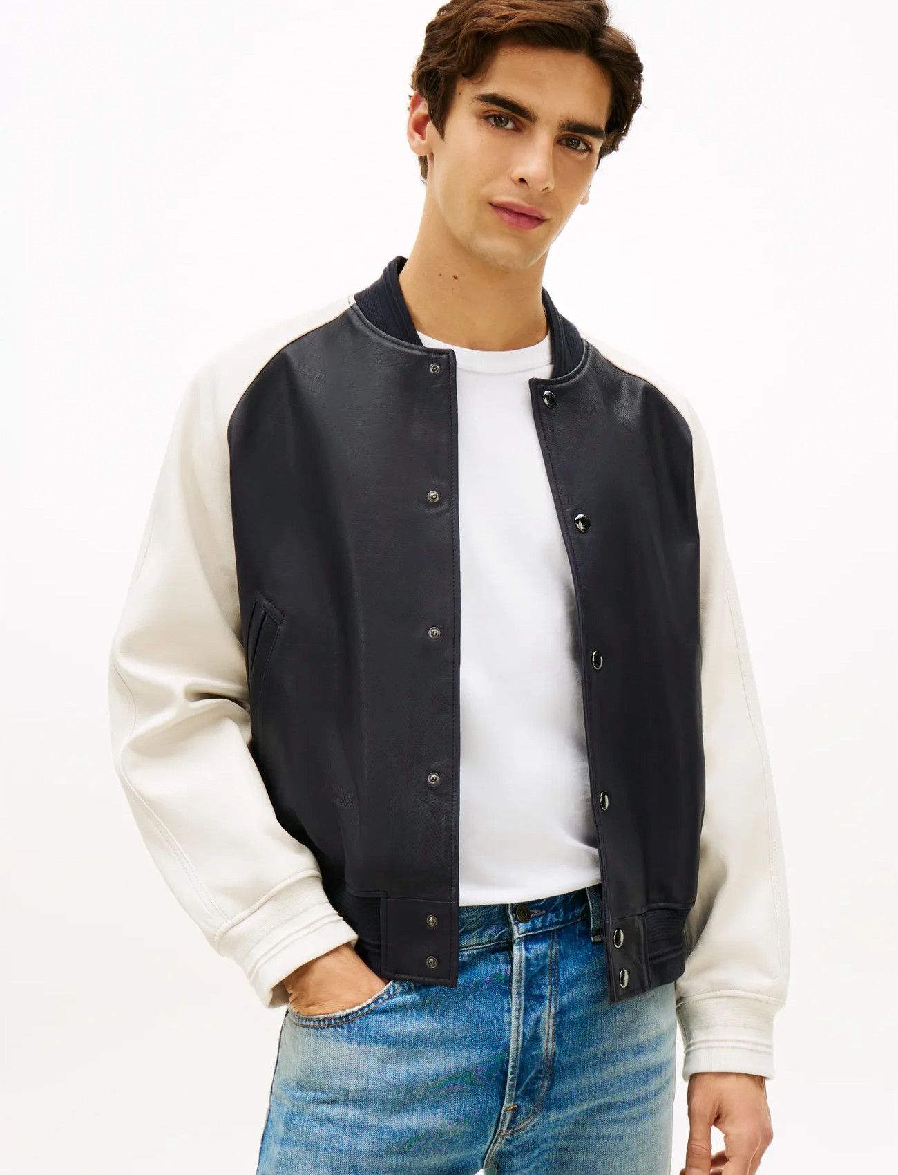 Tommy Hilfiger Dc Leather Varsity Bomber, S, Navy, Jakker > Læder, Herre