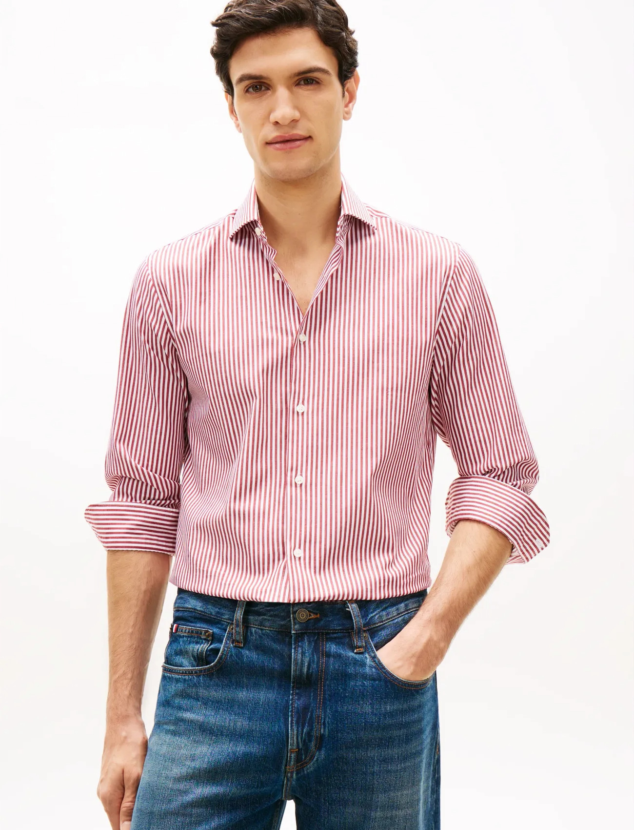 Tommy Hilfiger Dc Flex Collar Clssc Strp Shirt, R/40, Red, Shirts > Striped Shirts, Herre
