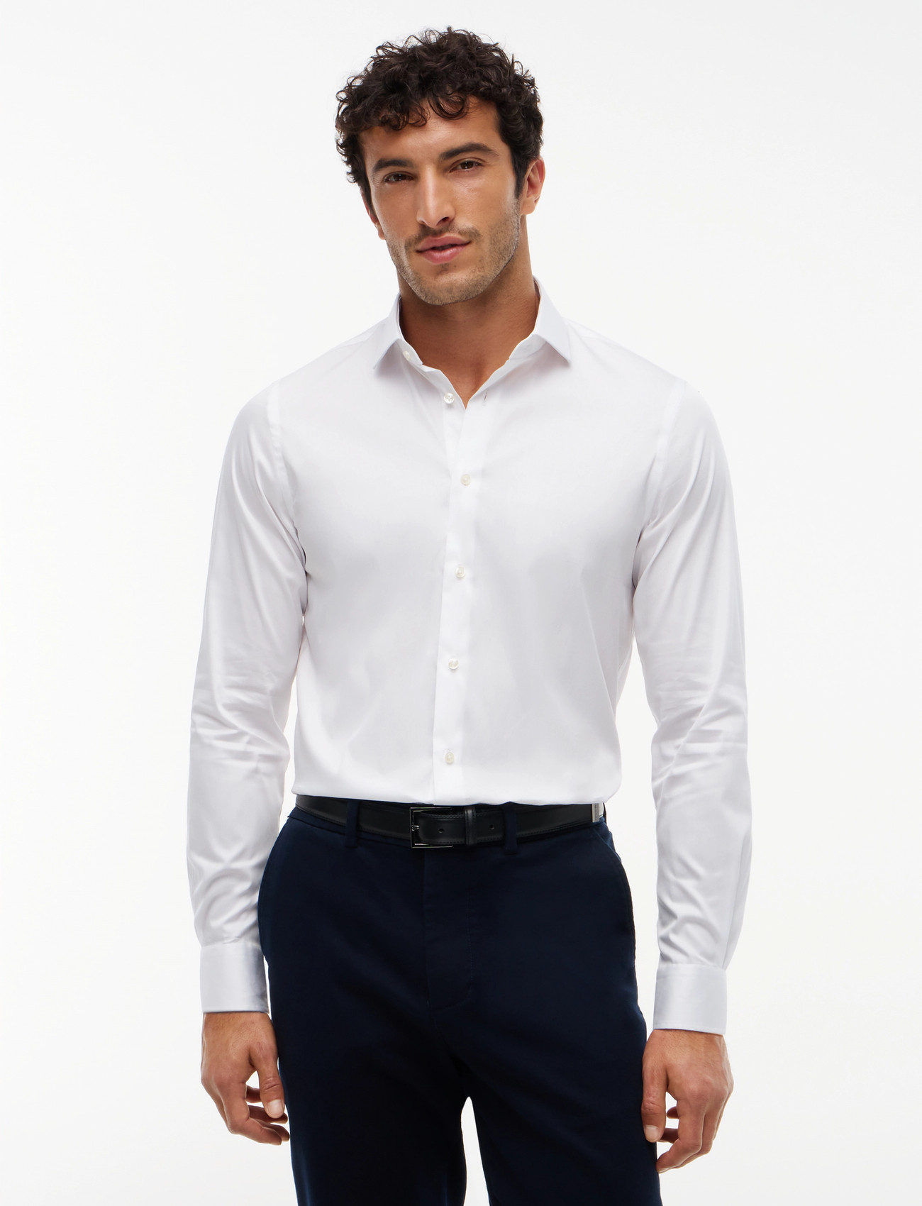 Tommy Hilfiger Dc Flex Collar Solid Shirt, R/39, White, Skjorter > Afslappet Shirts, Herre