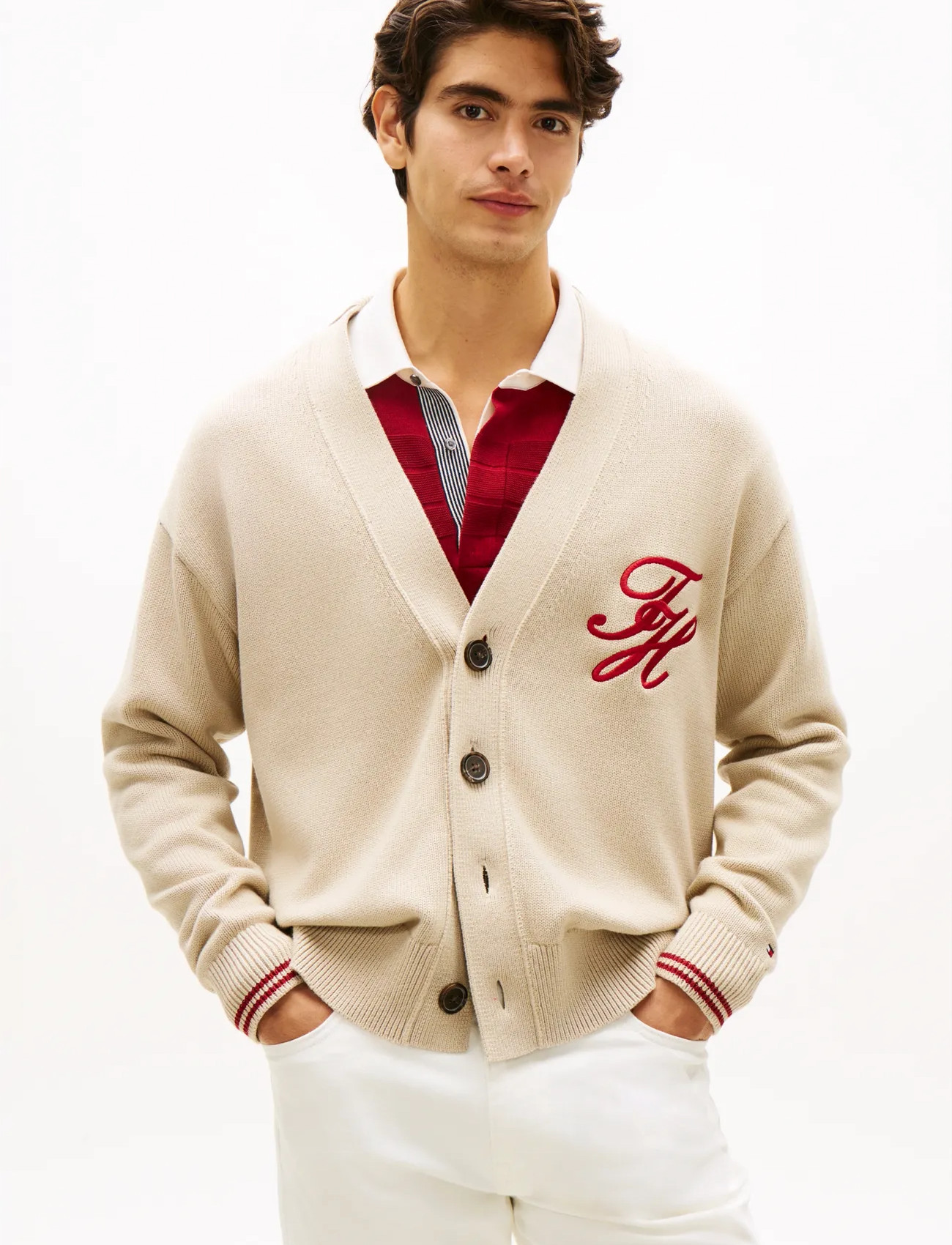 Tommy Hilfiger Chunky Cotton Cardigan, S, Cream, Strik > Cardigans, Herre