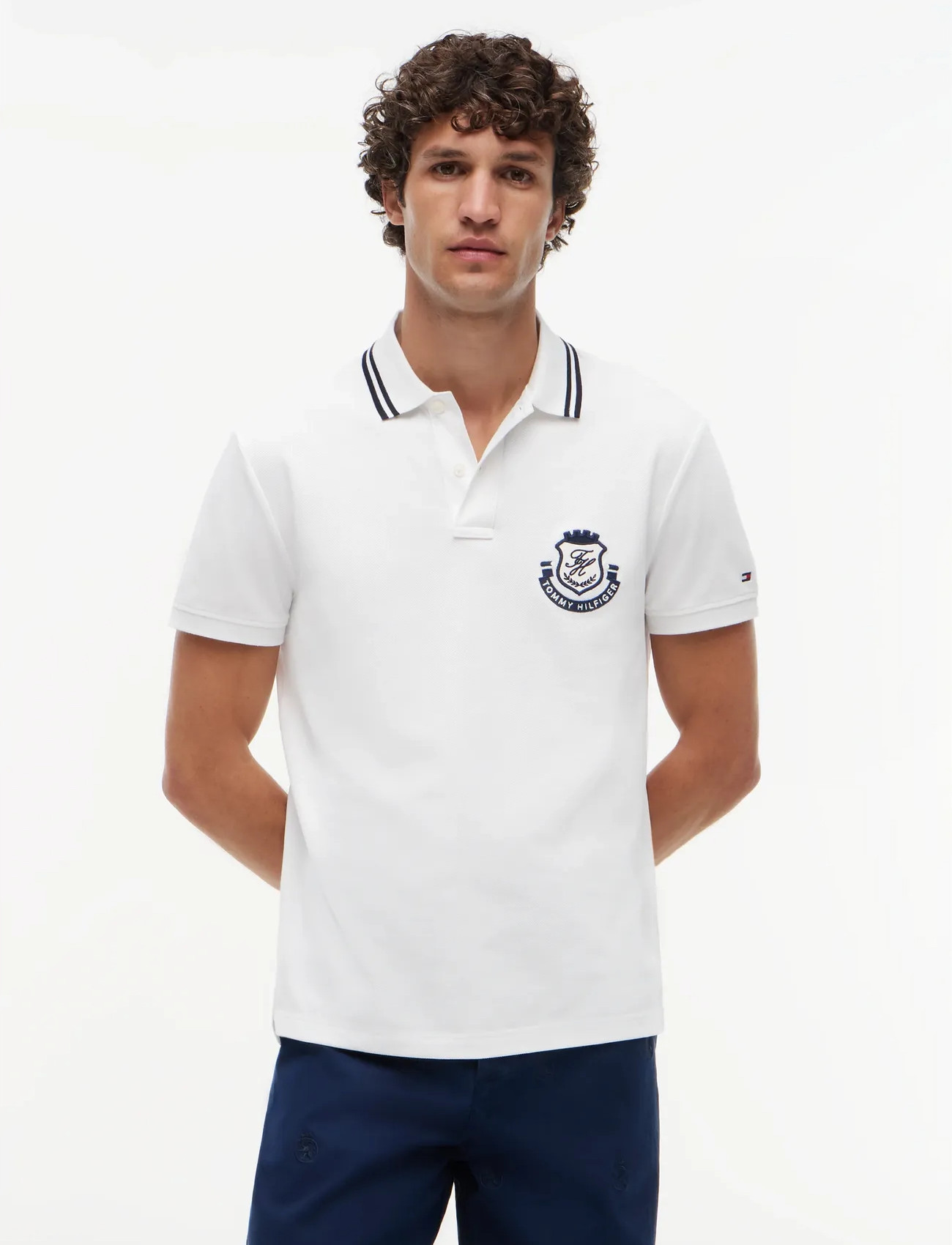 Tommy Hilfiger Pique Badge Reg Polo, L, White, Poloer > Kortærmede, Herre