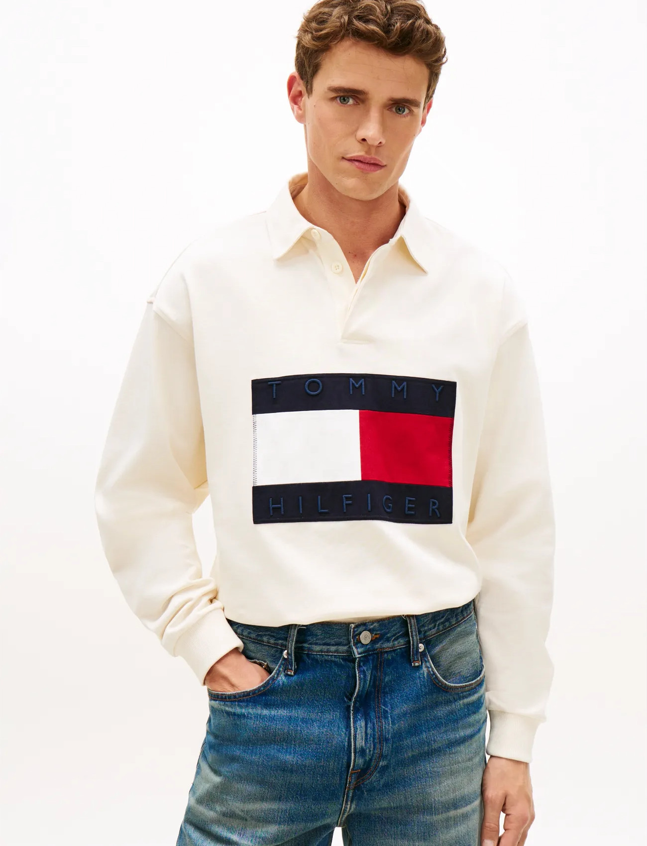 Tommy Hilfiger Flag Rugby, XL, White, Poloer > Langærmede, Herre