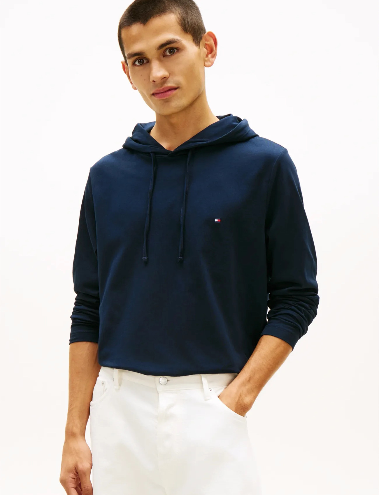 Tommy Hilfiger New Hooded Ls Tee, M, Navy, Sweatshirts & Hættetrøjer > Hættetrøjer, Herre