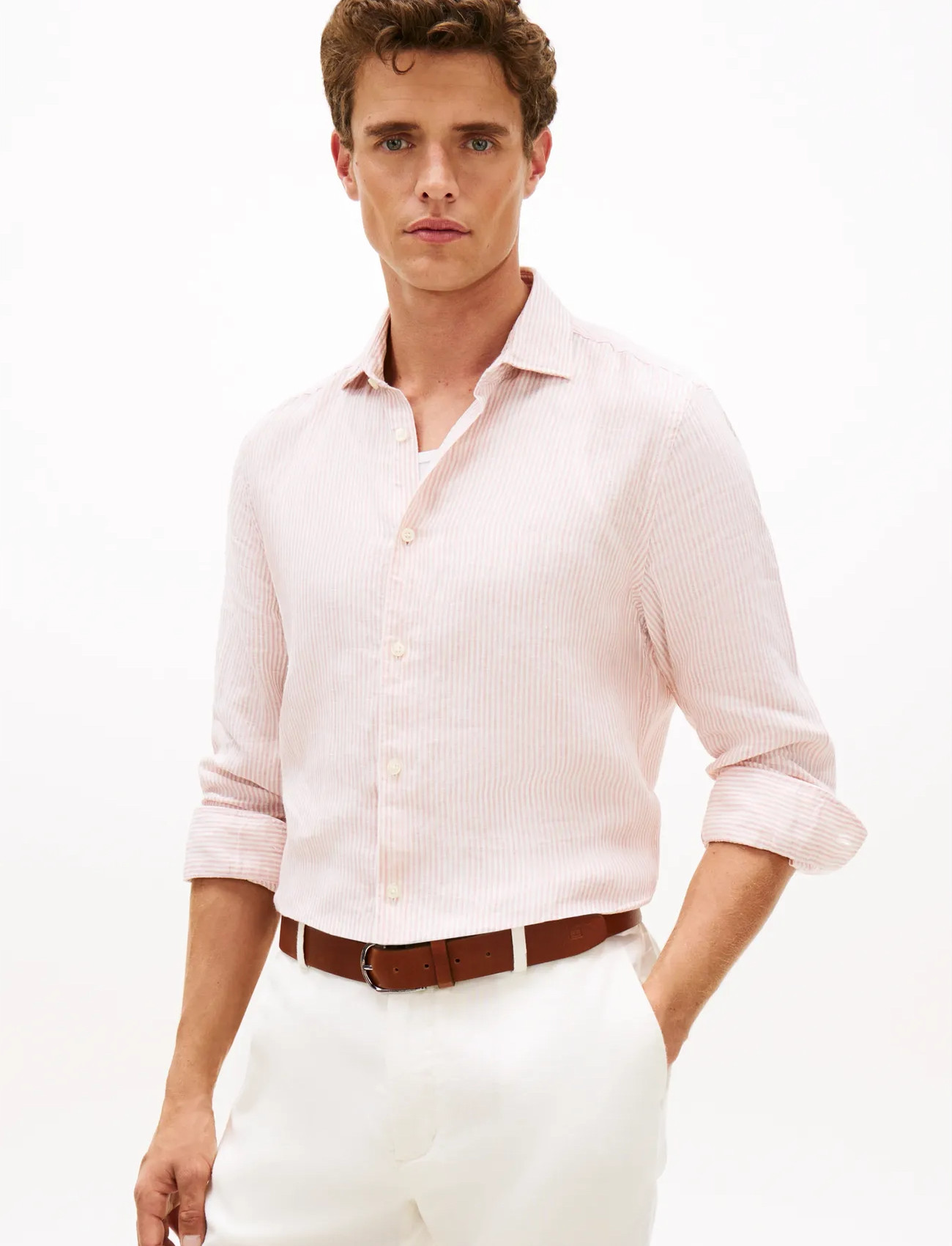 Tommy Hilfiger Dc Linen Stripe Shirt, XL, Pink, Skjorter > Afslappet Shirts, Herre