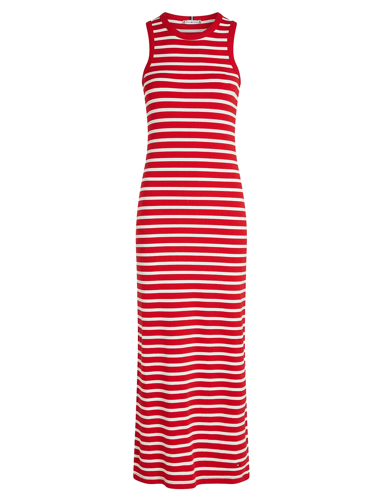 Slim 5X2 Rib Midi Dress Ns Knelang Kjole Red Tommy Hilfiger
