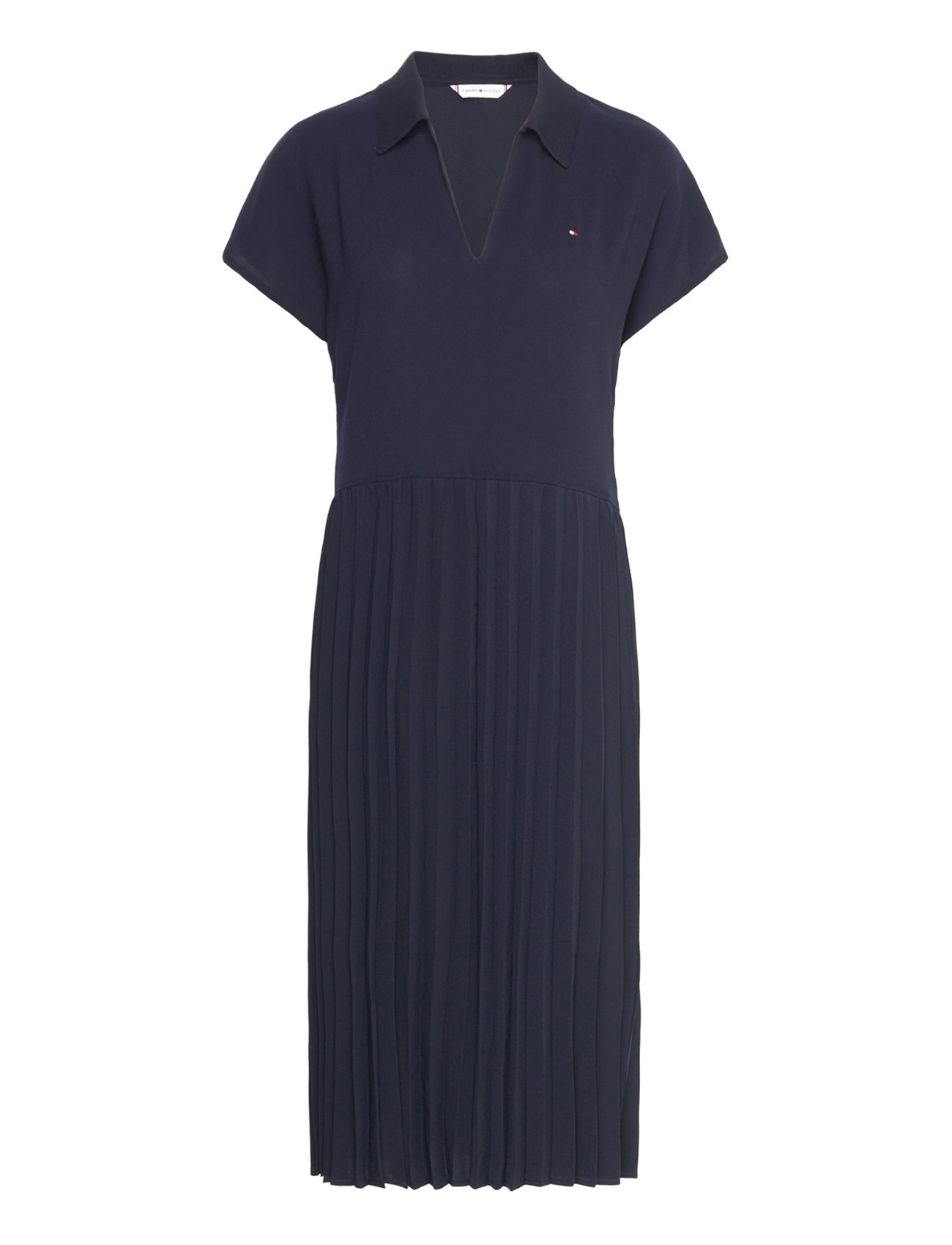 Tommy Hilfiger Fluid Pleated Ss Midi Polo Dress Blå