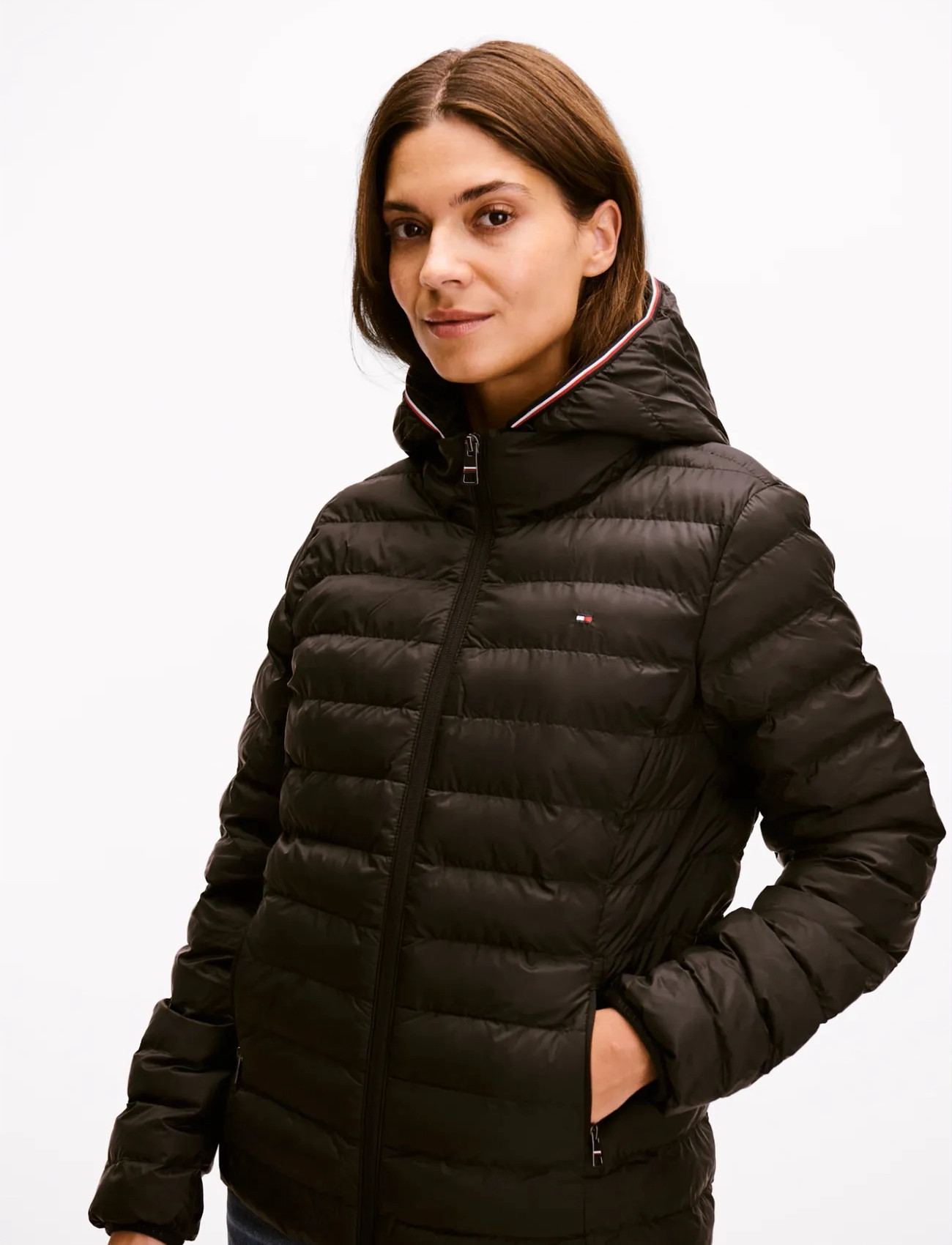 Tommy Hilfiger Lw Padded Global Stripe Jacket, XXL, Black, Jakker > Vatteret Jakke, Dame