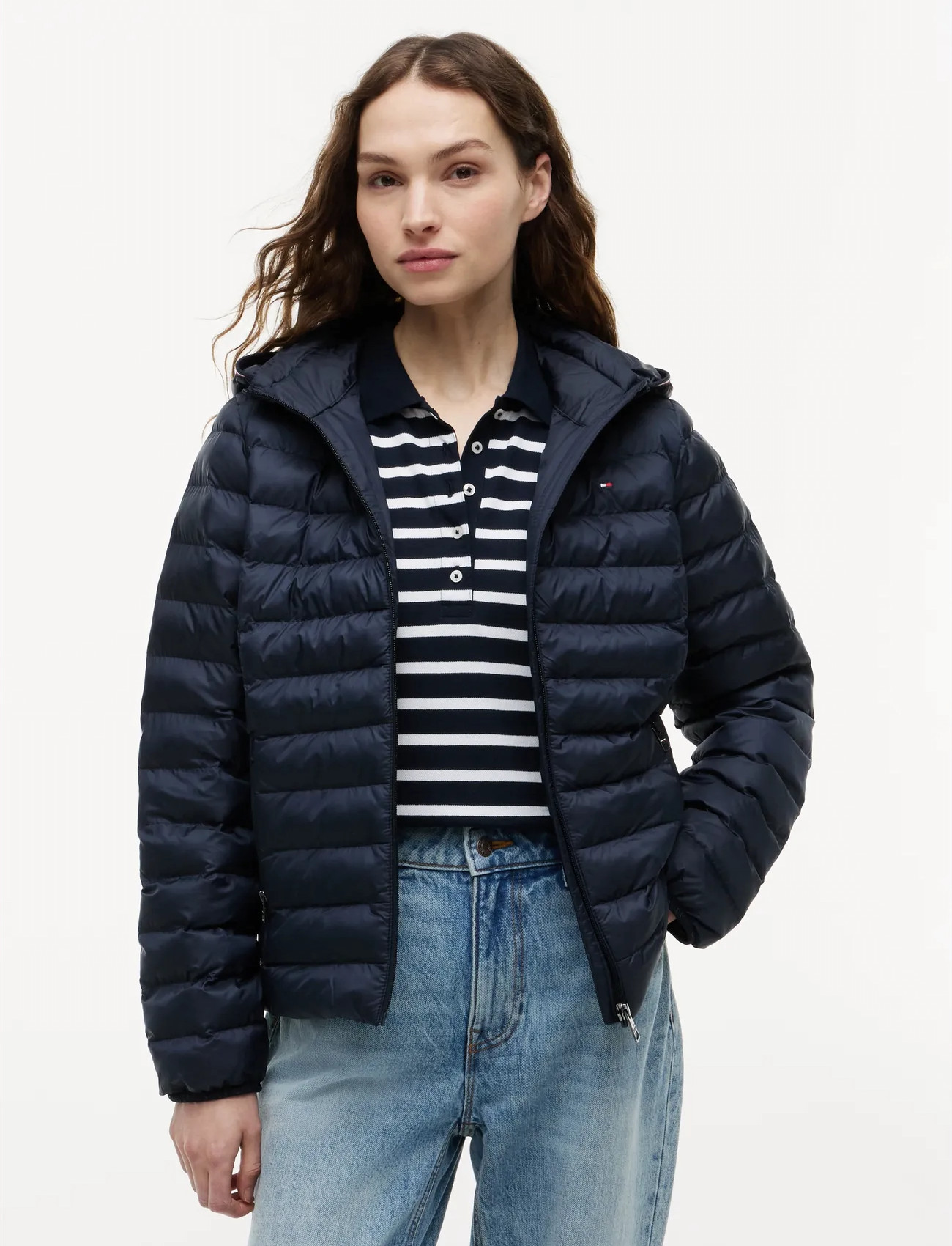 Tommy Hilfiger Lw Padded Global Stripe Jacket, XXL, Navy, Jakker > Vatteret Jakke, Dame