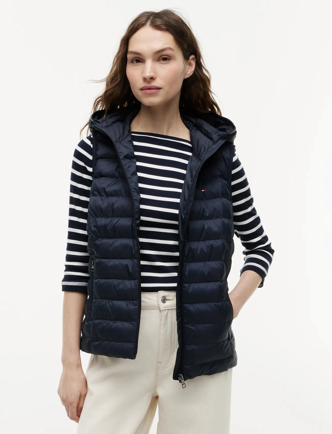 Tommy Hilfiger Lw Padded Global Stripe Vest, M, Navy, Veste > Vatterede Veste, Dame