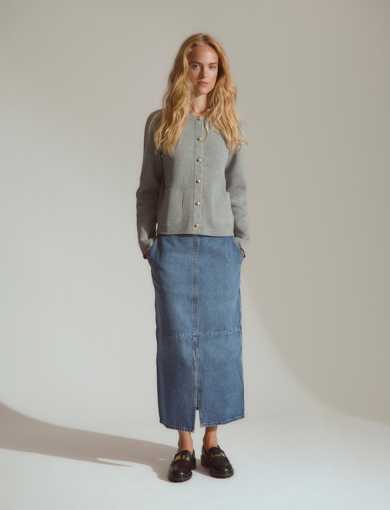 Tommy Hilfiger Dnm Midi Skirt Hw Beth Ctd, R/38, Blue, Nederdele > Knælange Og Midi, Dame