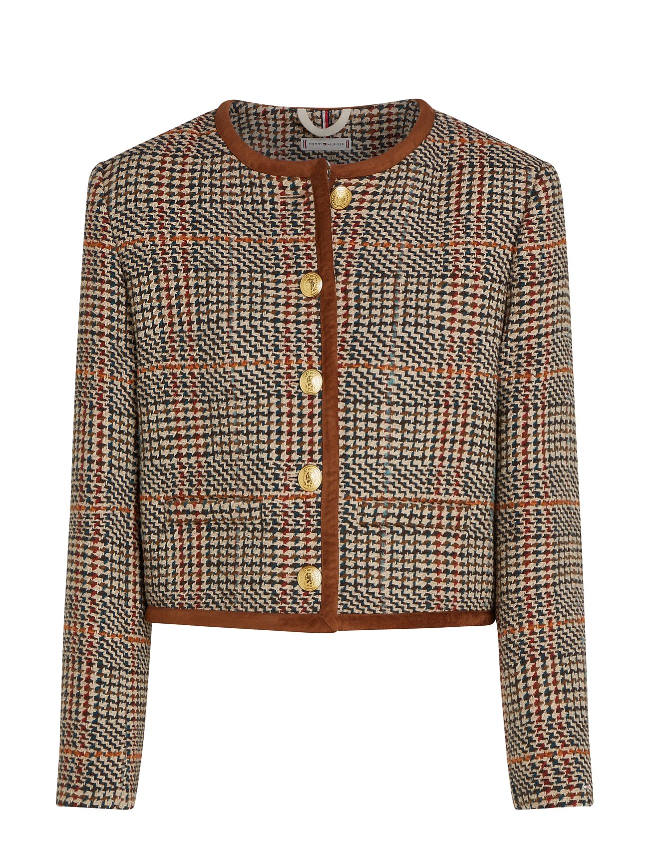 Tommy Hilfiger Tweed Wool Mix Check Crew Jacket Brun