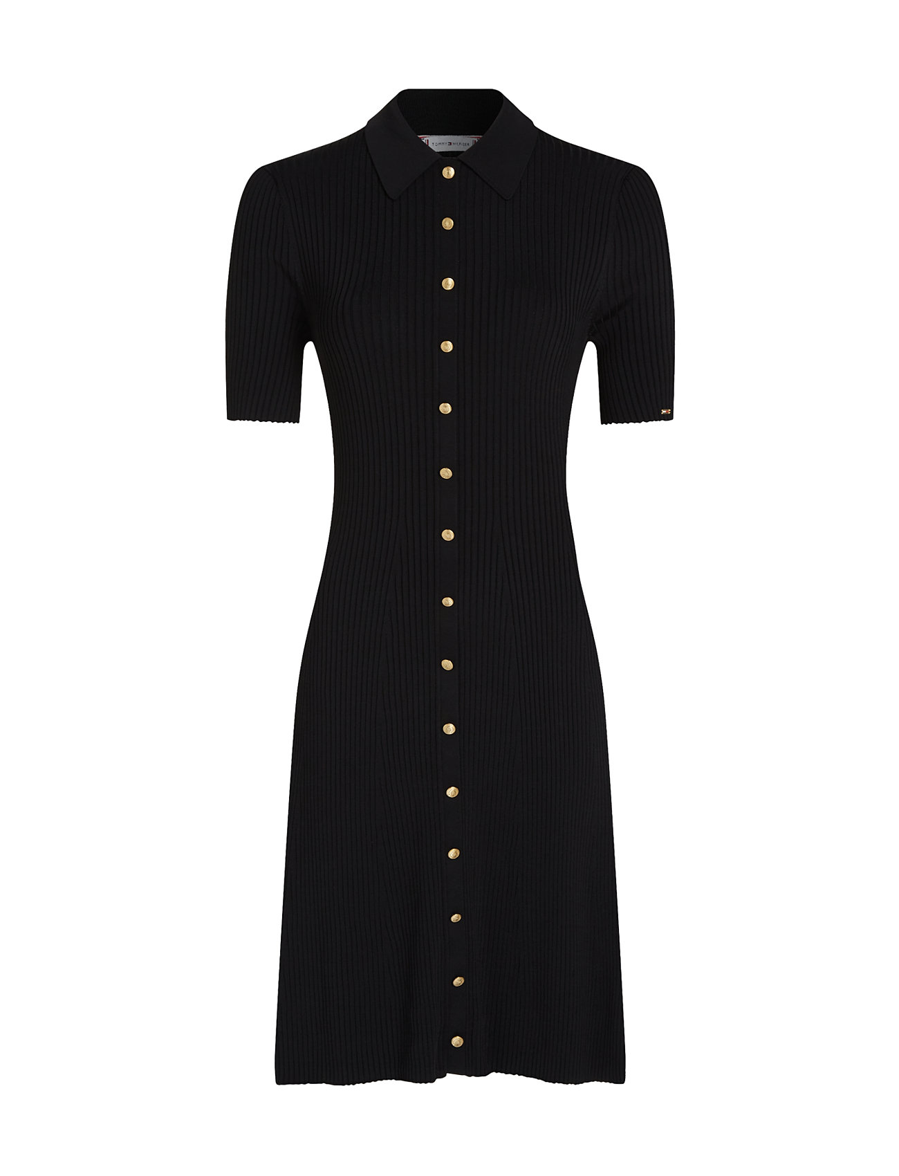 Gold Button Herit Ss Polo Dress Kort Kjole Black Tommy Hilfiger