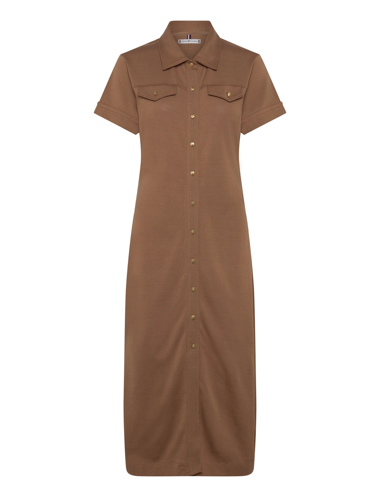 Gold Button Midi Shirt Drs Knelang Kjole Brown Tommy Hilfiger