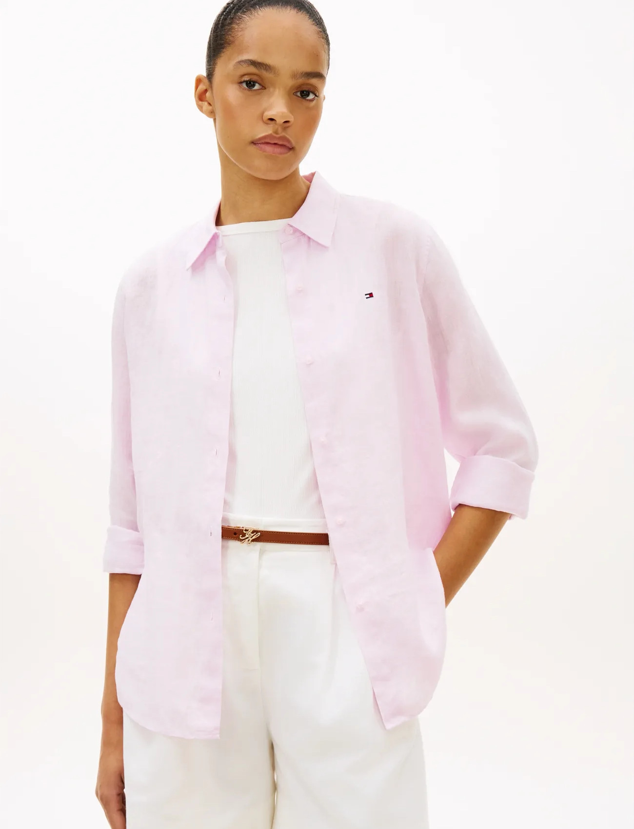 Tommy Hilfiger Ess Linen Relaxed Shirt, 44, Pink, Skjorter > Langærmede, Dame