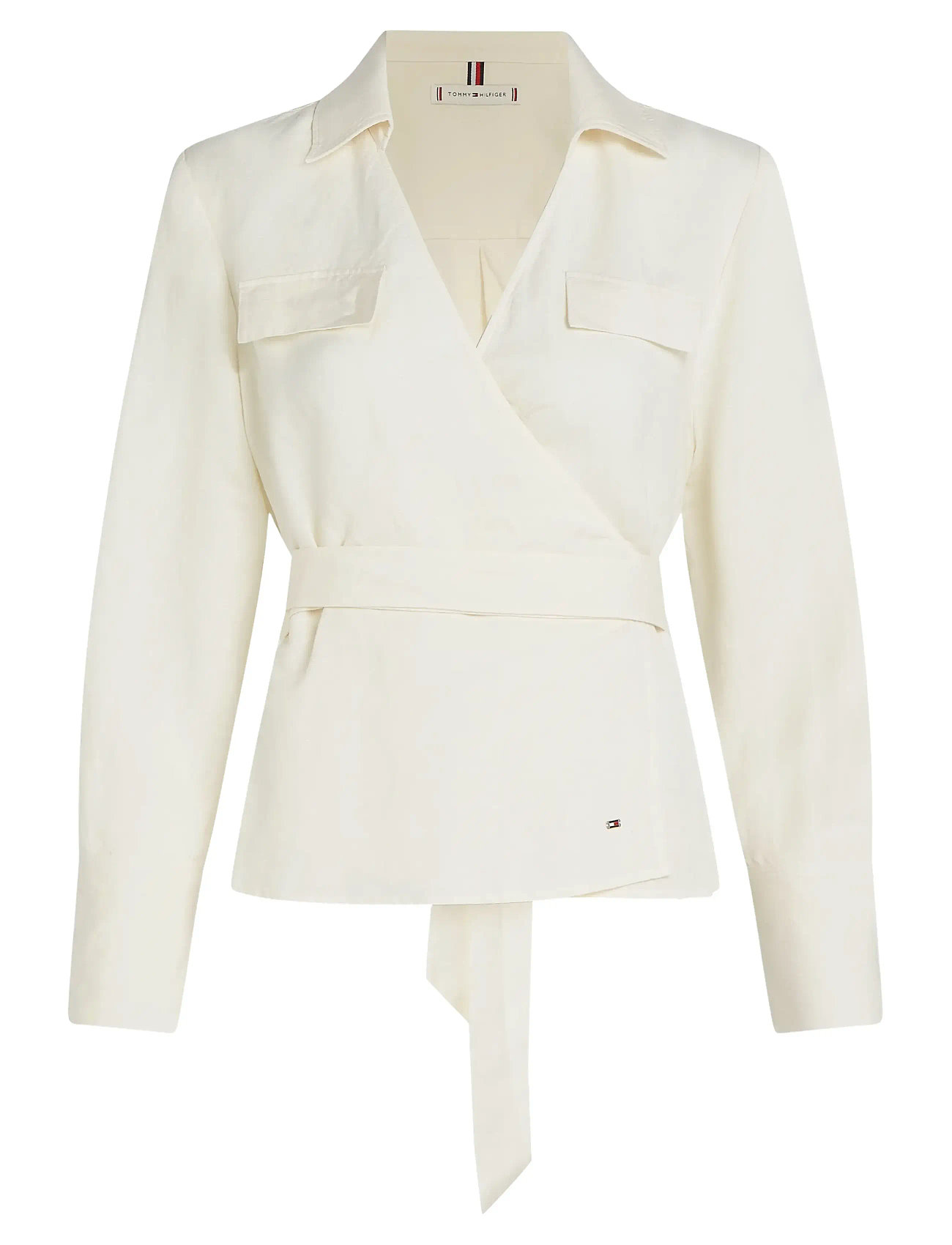 Tommy Hilfiger Textured Linen Wrap Blouse, 40, White, Bluser > Kortærmede, Dame