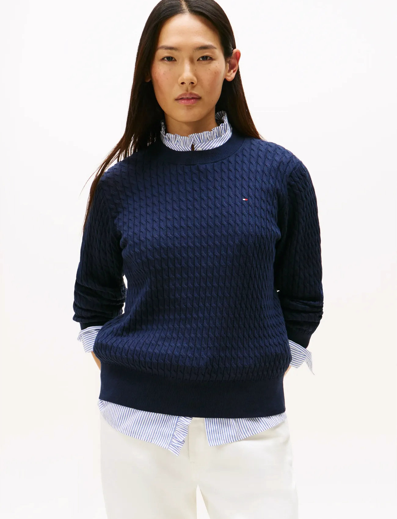 Tommy Hilfiger Co Cable Fine Gg C-Nk Ls Swt, XXL, Navy, Strik > Trøjer, Dame