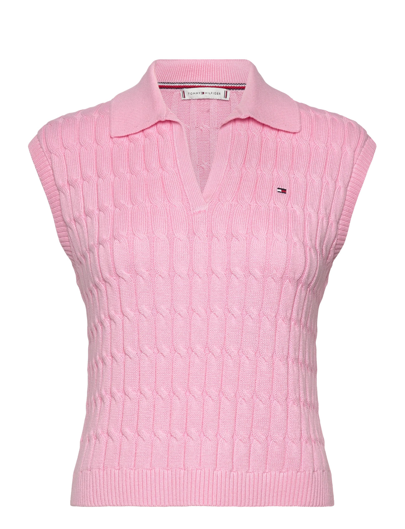 TOMMY HILFIGER Co Cable Mid Gg Open Polo Vest Pink - M - Damen