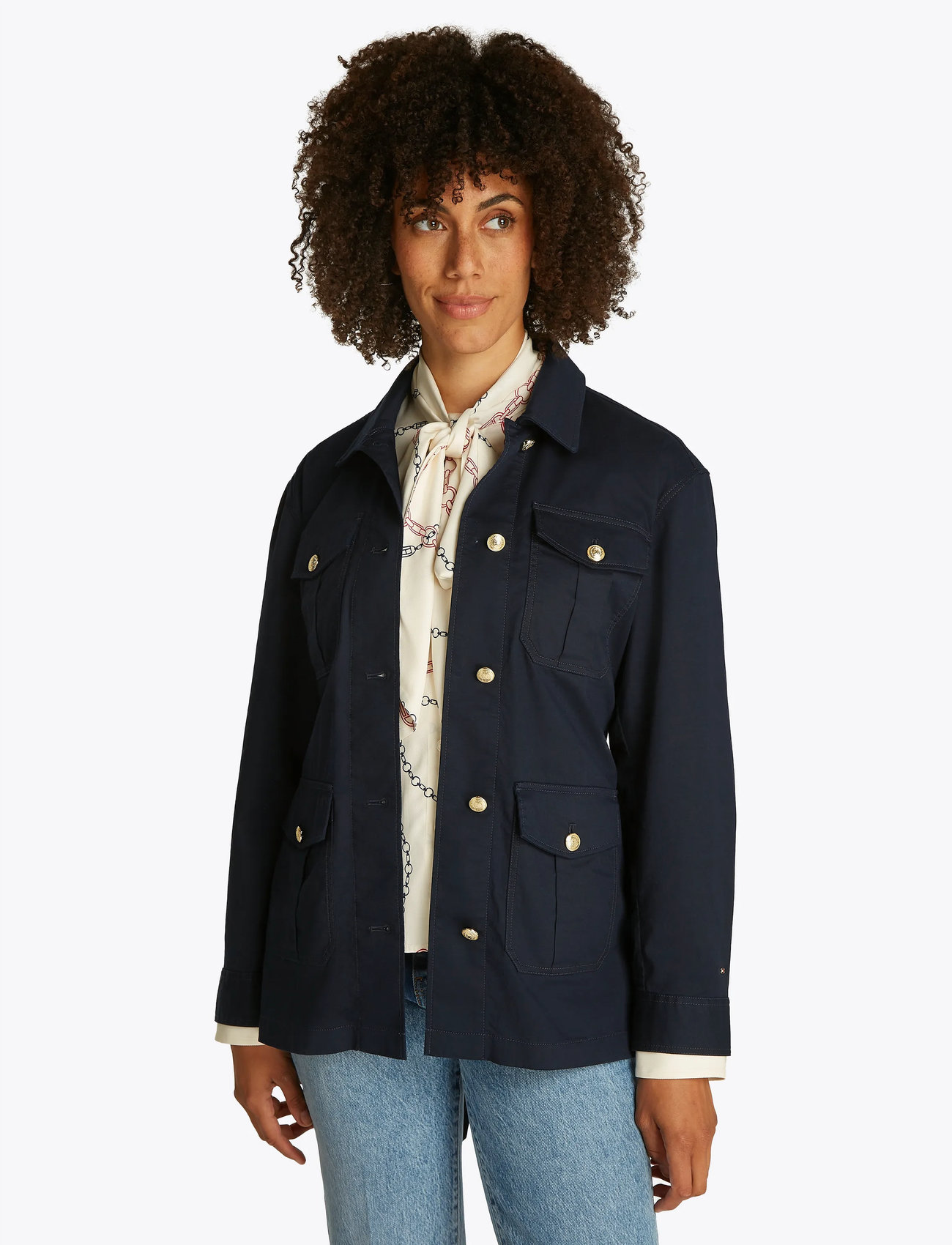 Tommy Hilfiger Gold Button Utility Jacket, M, Navy, Jakker > Let Sommerjakke, Dame