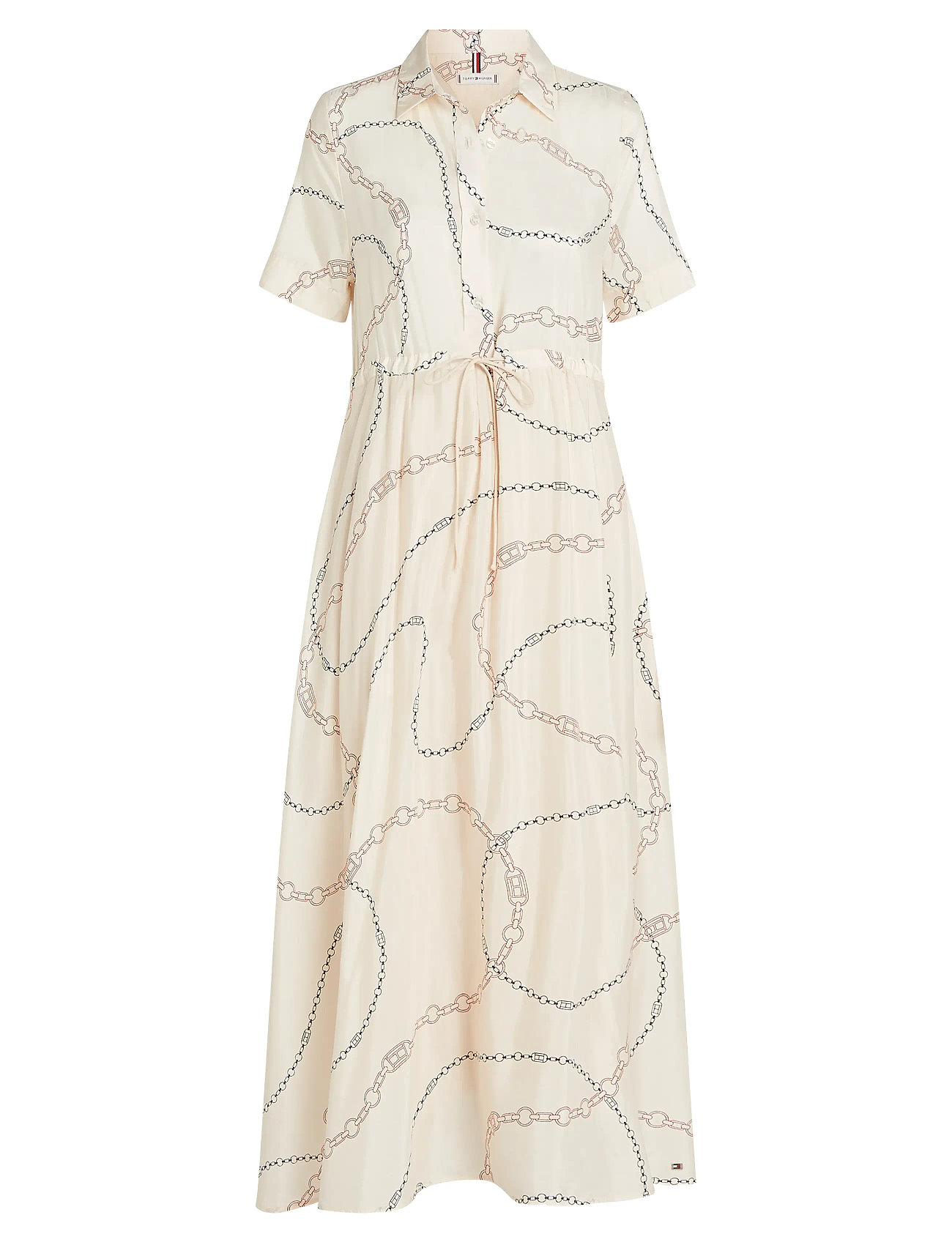 Voile S/S Long Shirt Dress Knelang Kjole Beige Tommy Hilfiger
