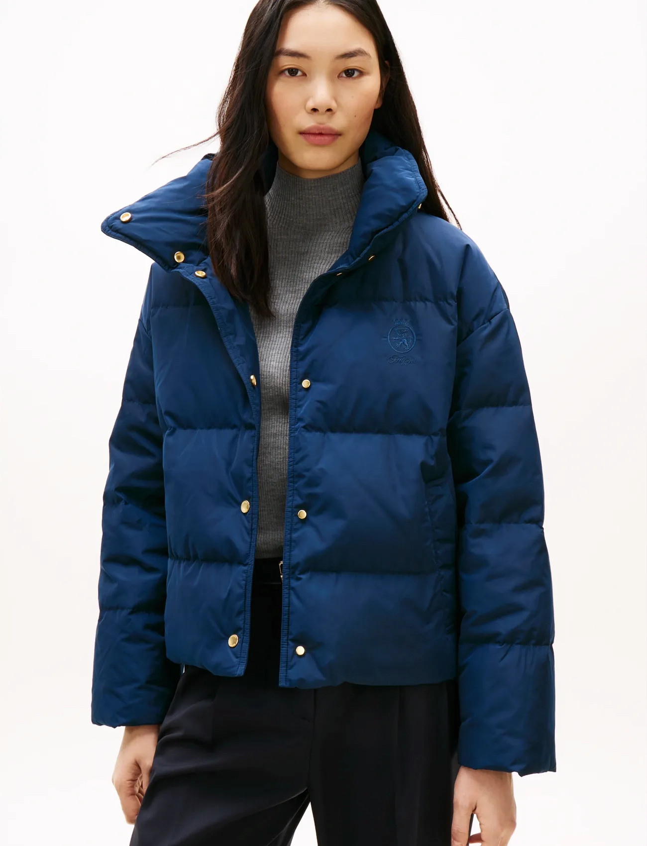 Tommy Hilfiger Crest Mw Down Reg Jacket, M, Navy, Jakker > Vatteret Jakke, Dame