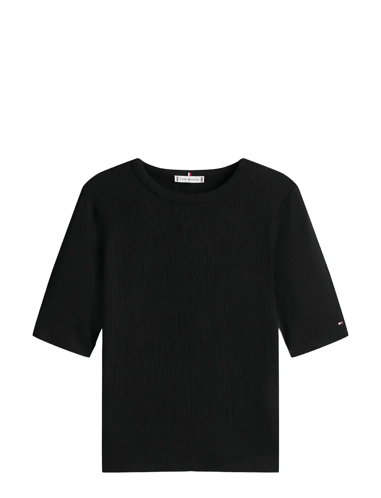 TOMMY HILFIGER Slim 5X2 Rib C-Nk 1/2 Slv Schwarz - M - Damen