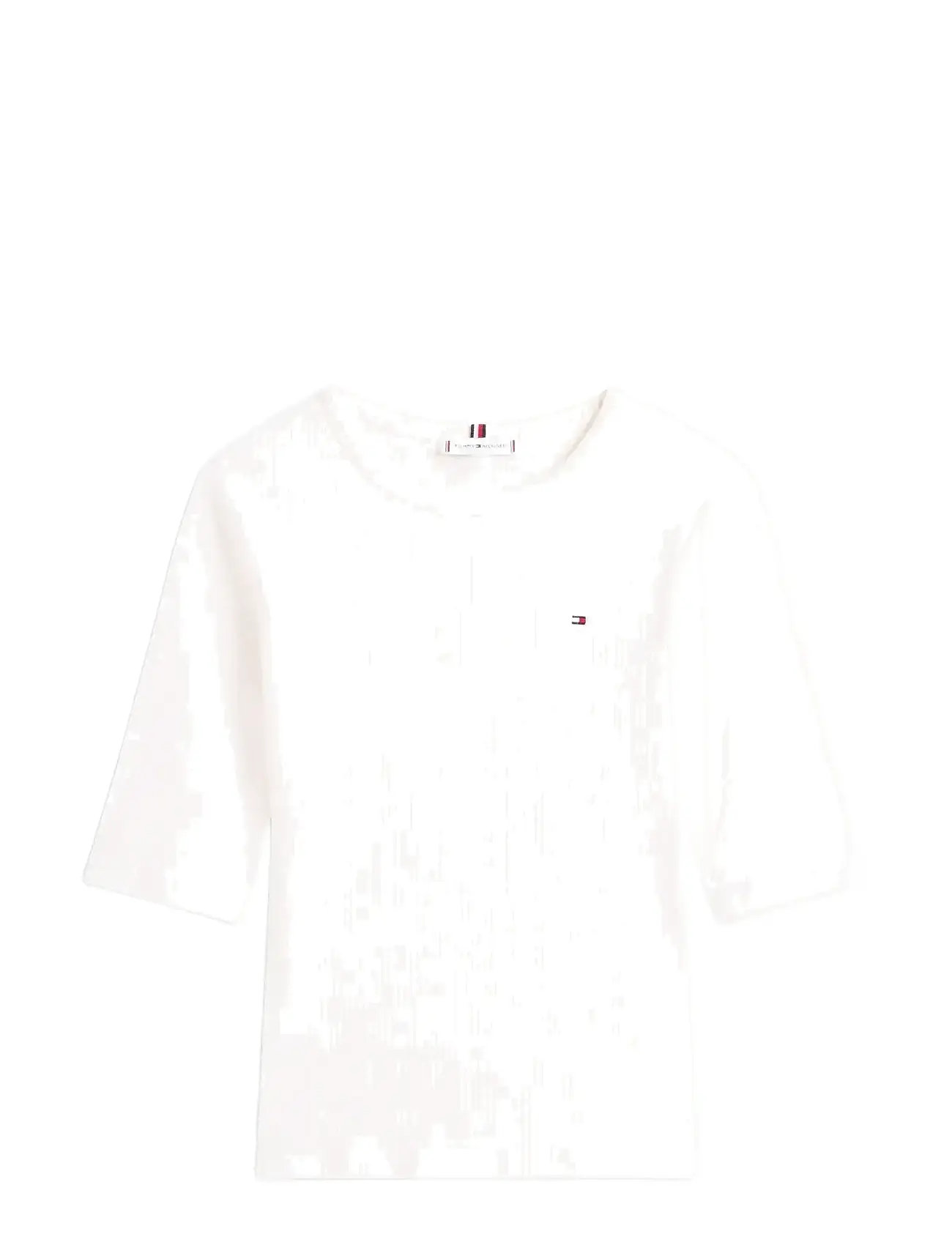 TOMMY HILFIGER Slim 5X2 Rib C-Nk 1/2 Slv Weiß - M - Damen