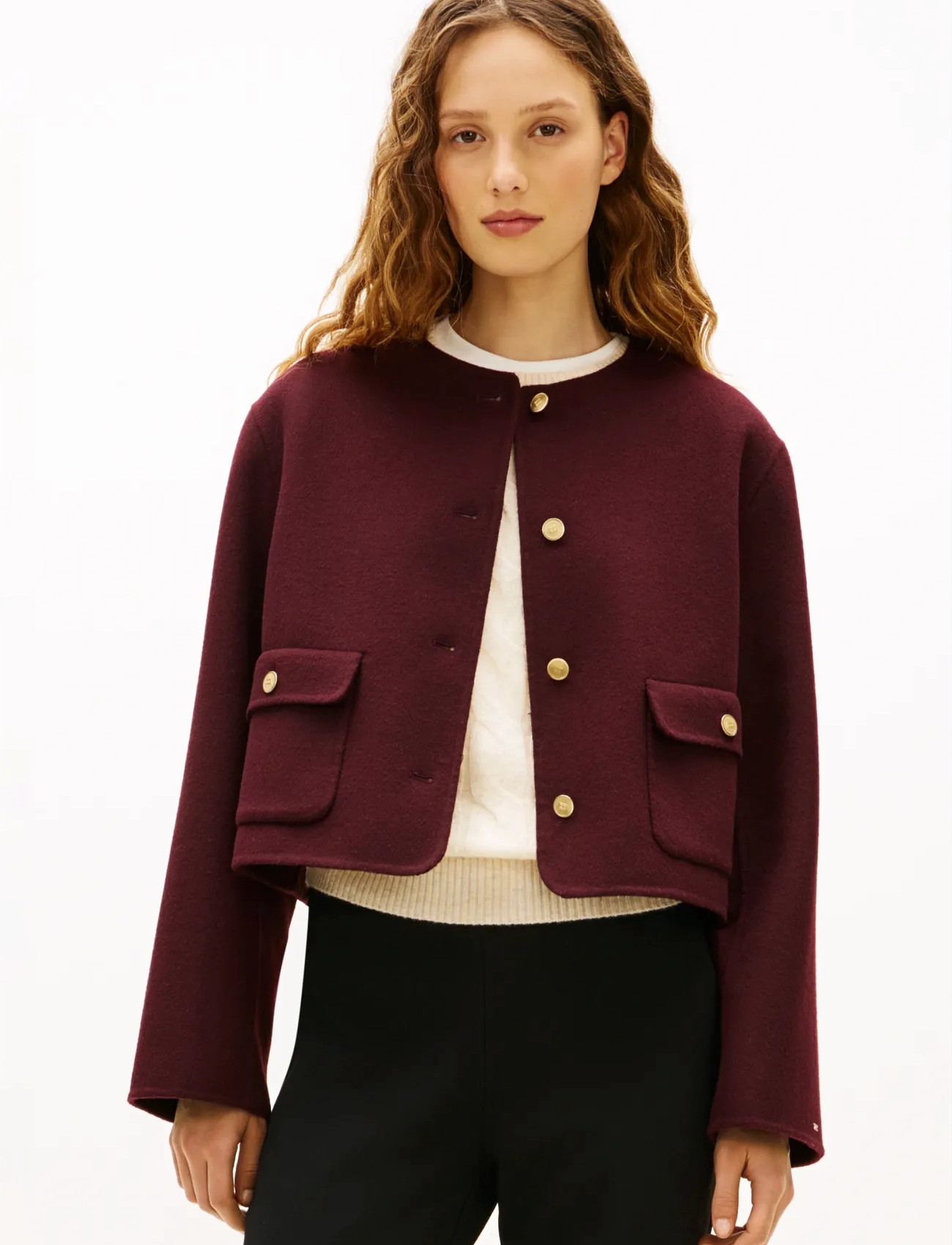 Tommy Hilfiger Df Wool Blend Reg Lady Jacket, 42, Burgundy, Blazere > Bouclé Blazere, Dame