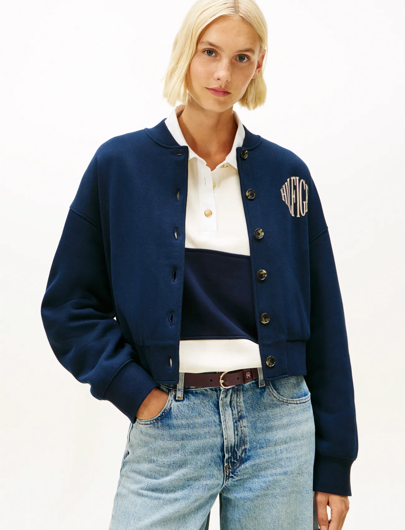 Tommy Hilfiger Varsity Fleece Bomber, S, Navy, Jakker > Utility-Jakker, Dame