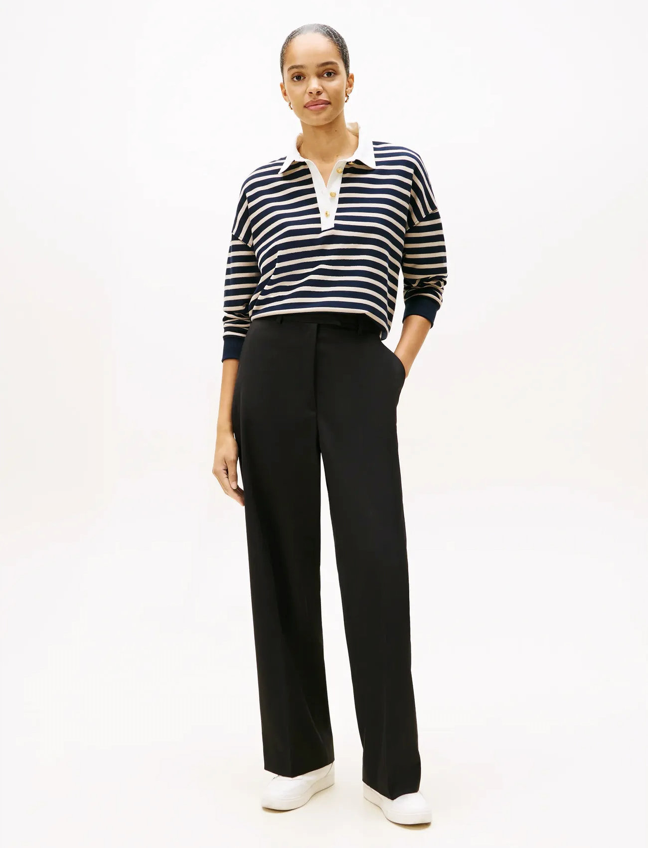 Tommy Hilfiger Timeless Wool Loose Strt Pant, 42, Black, Bukser > Brede Ben, Dame