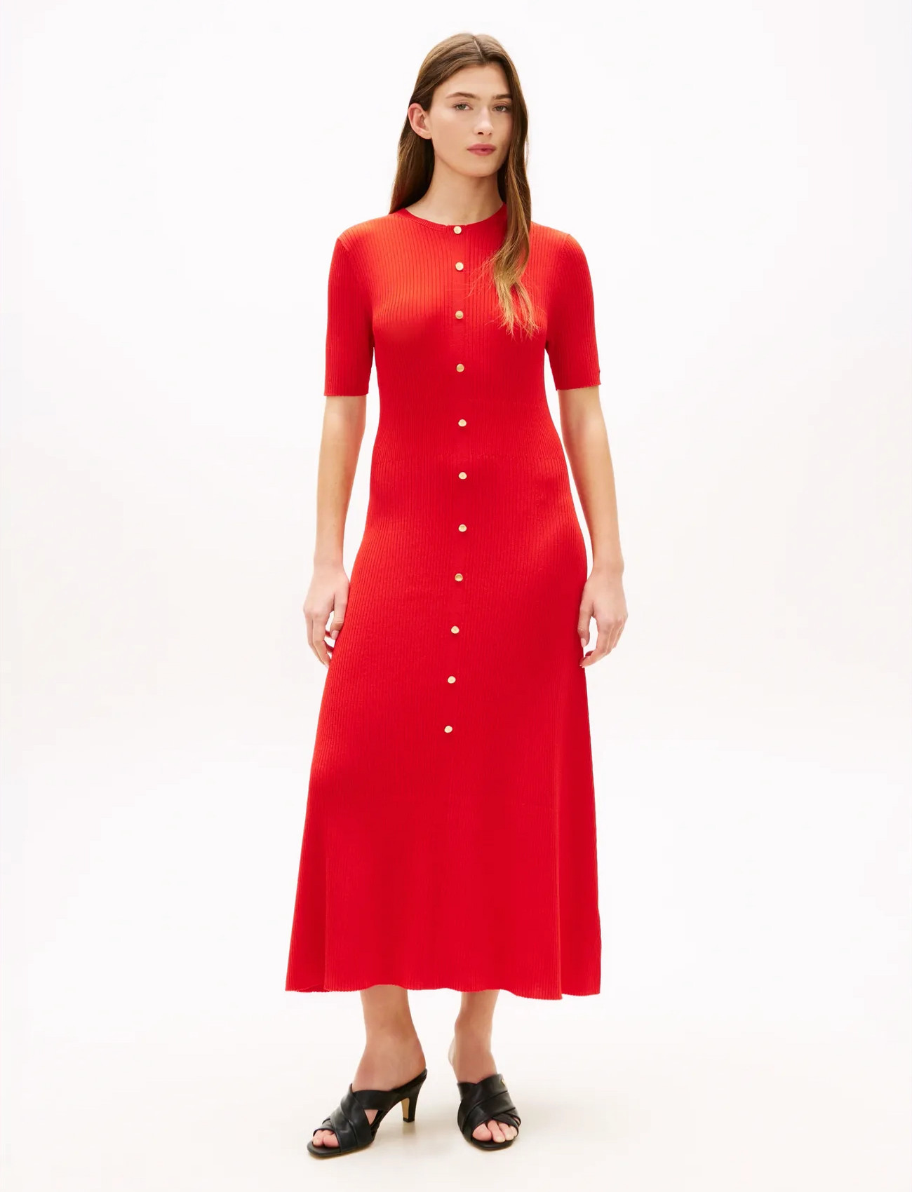 Tommy Hilfiger Rayon Rib F&F Midi Dress, R/L, Red, Kjoler > Knælange Og Midi, Dame