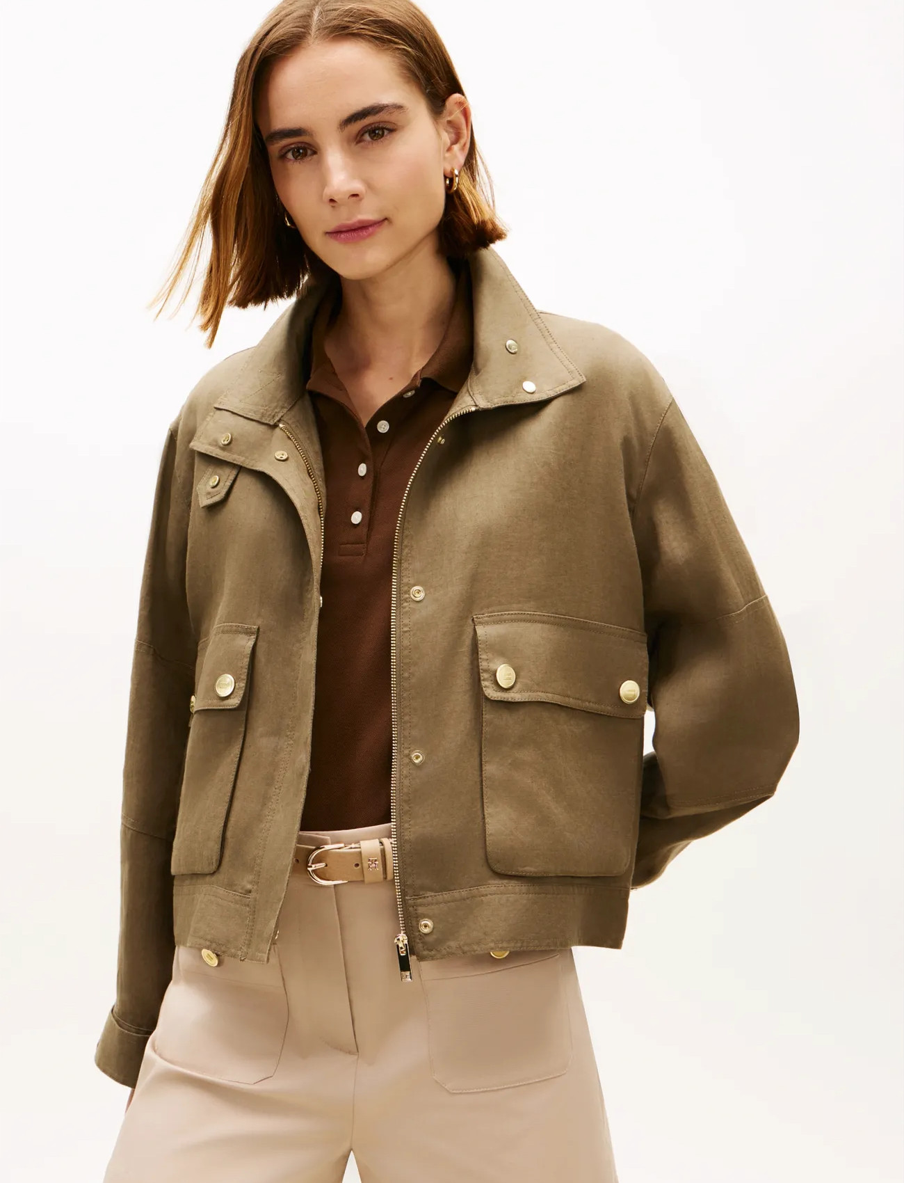 Tommy Hilfiger Linen Utility Jacket, M, Khaki green, Jakker > Utility-Jakker, Dame