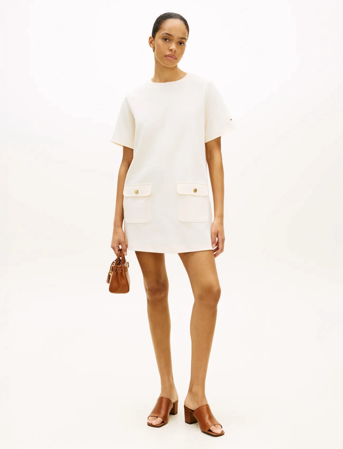 Tommy Hilfiger Gold Button Shift Mini Dress, XS, Cream, Kjoler > Kort Kjole, Dame