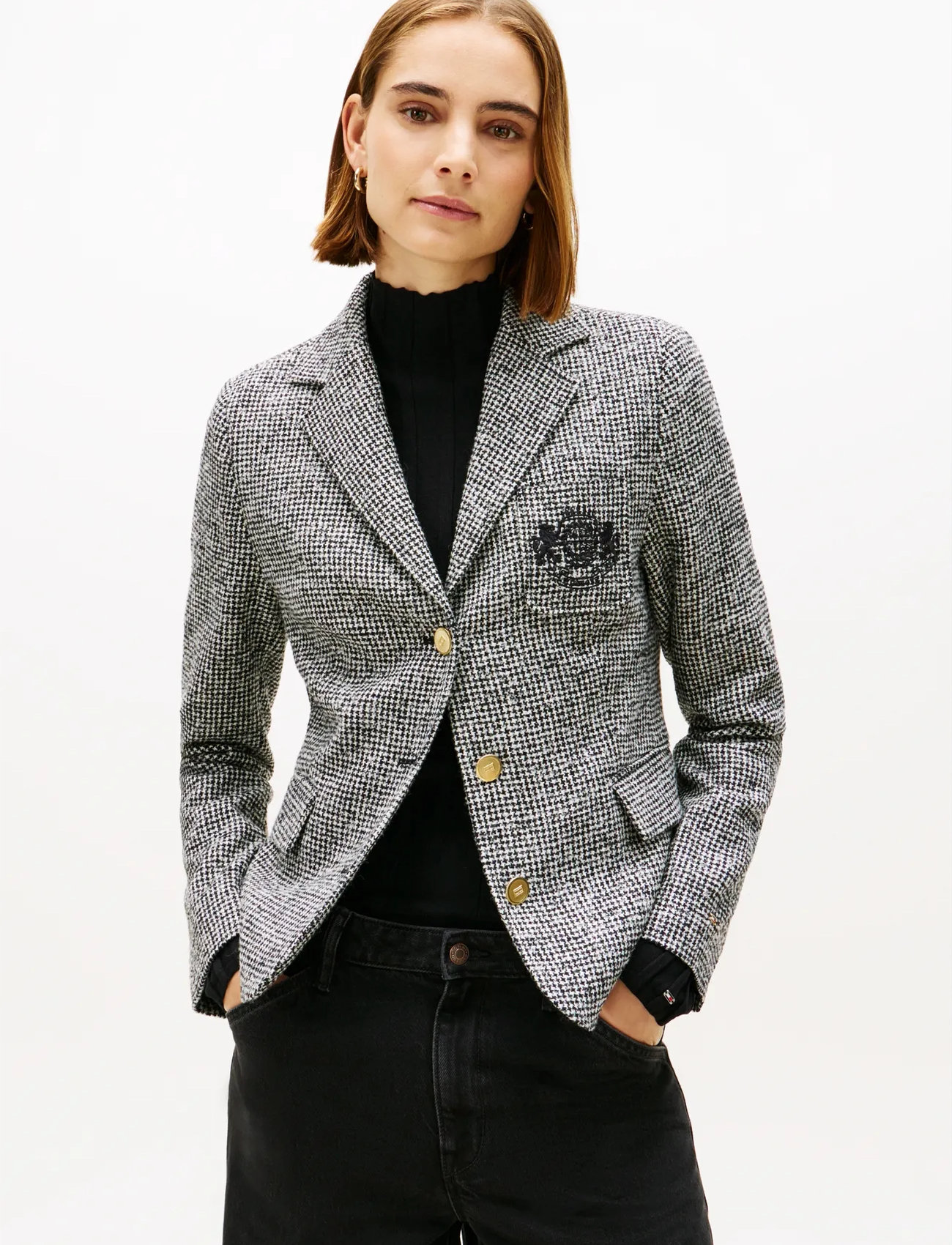 Tommy Hilfiger Wool Pattern Gb Slim Blazer, 40, Multi/patterned, Blazere > Enkeltradede Blazere, Dame