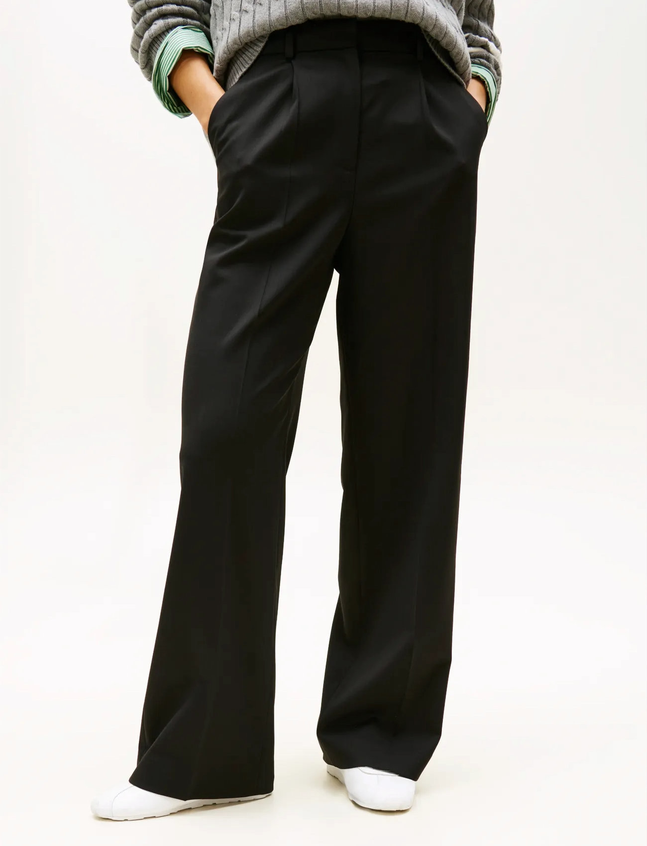 Tommy Hilfiger Timeless Wool Wide Leg Pant, 36, Black, Bukser > Brede Ben, Dame