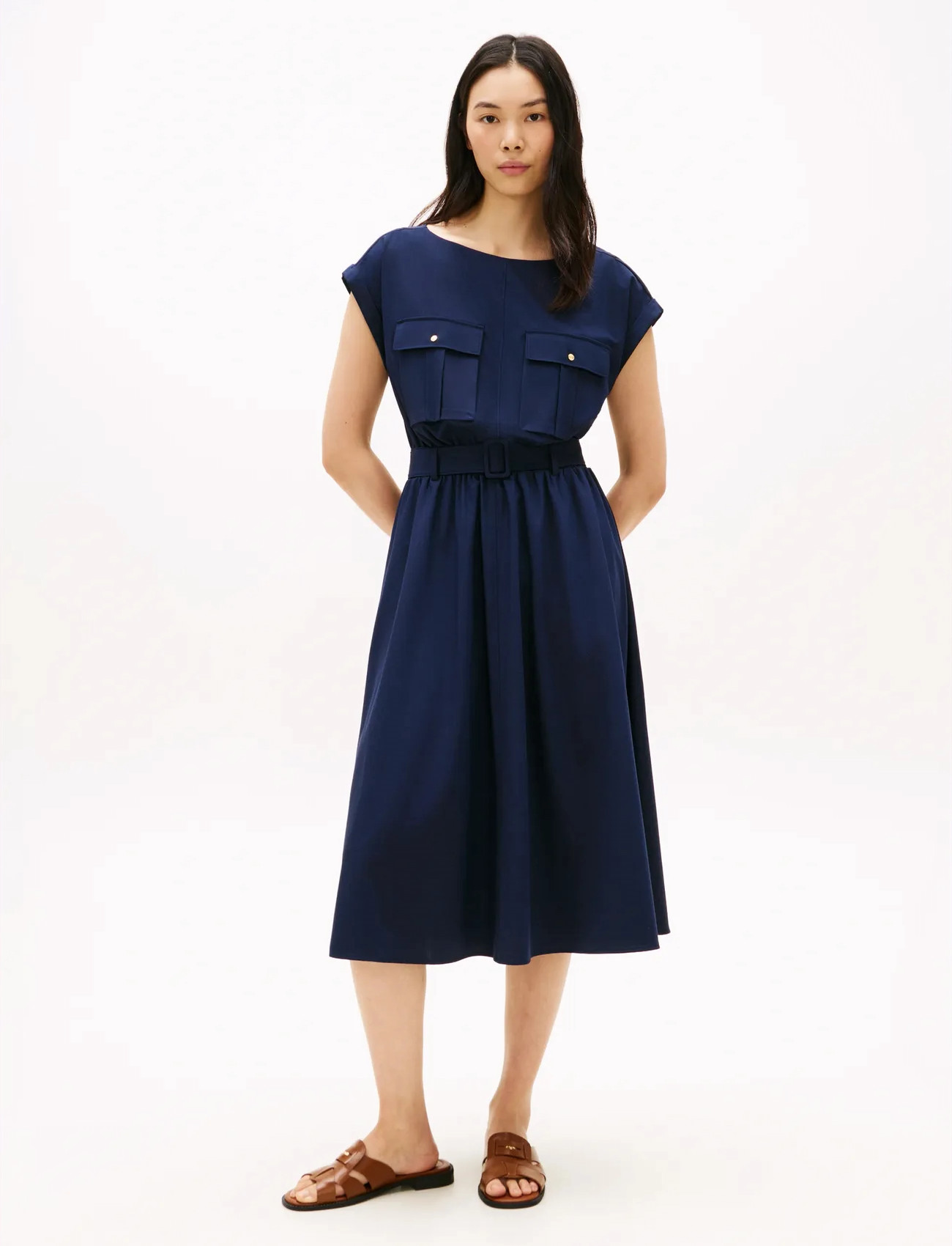 Tommy Hilfiger Wool Blend Belted Dress, 36, Navy, Kjoler > Knælange Og Midi, Dame