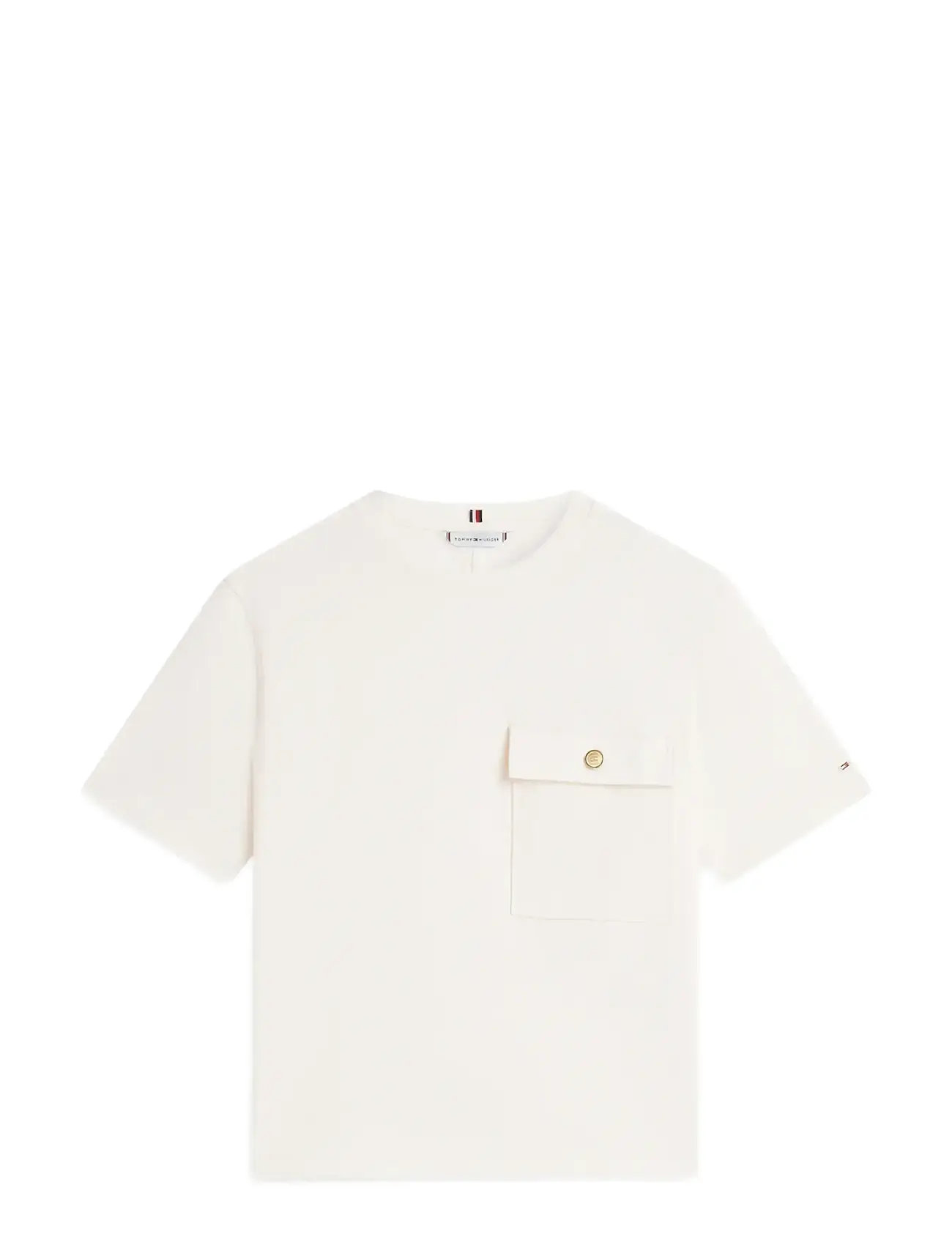 TOMMY HILFIGER Gold Button Long Ss Tee Cream - XS - Damen