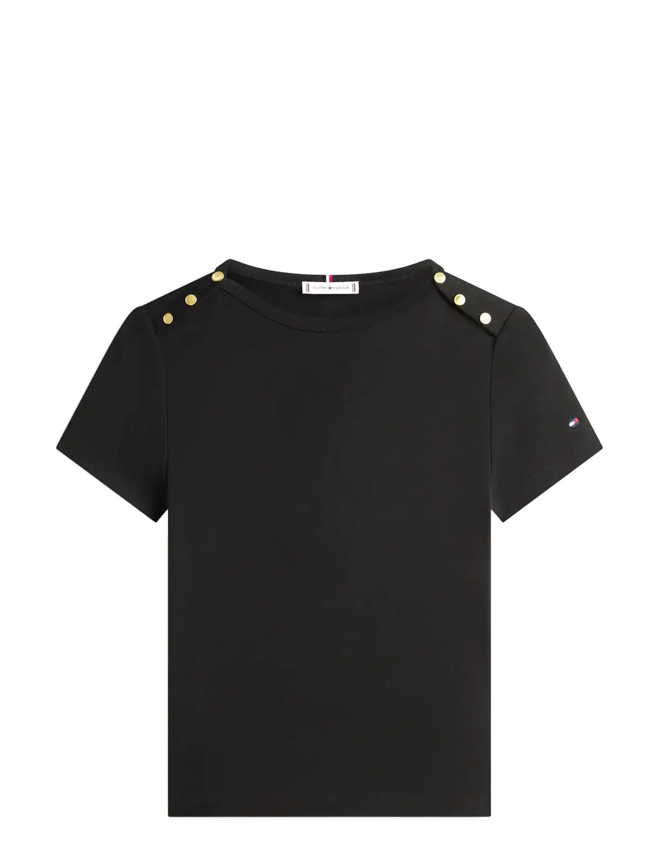 TOMMY HILFIGER Gold Button Slim Ss Tee Schwarz - XXS - Damen