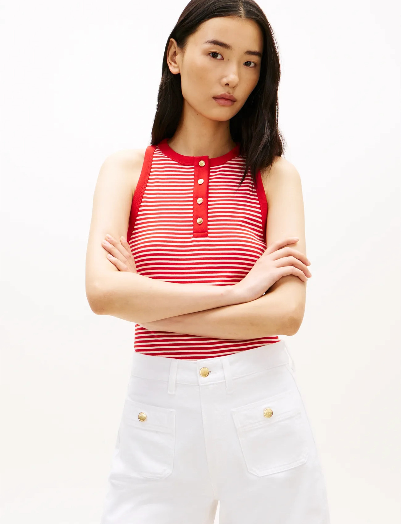 Tommy Hilfiger Gold Button Henley Top, S, Red, T-Shirts > Uden Ærmer, Børn
