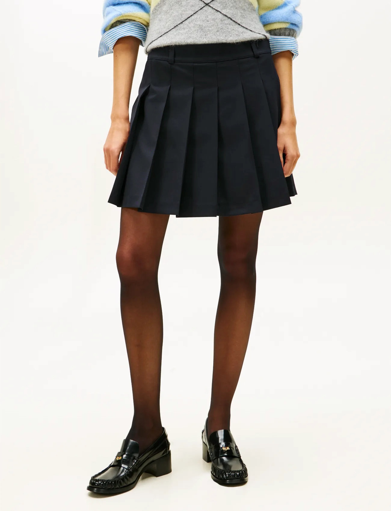 Tommy Hilfiger Timeless Wool Pleated Mini Skirt, 36, Navy, Nederdele > Korte Nederdele, Dame