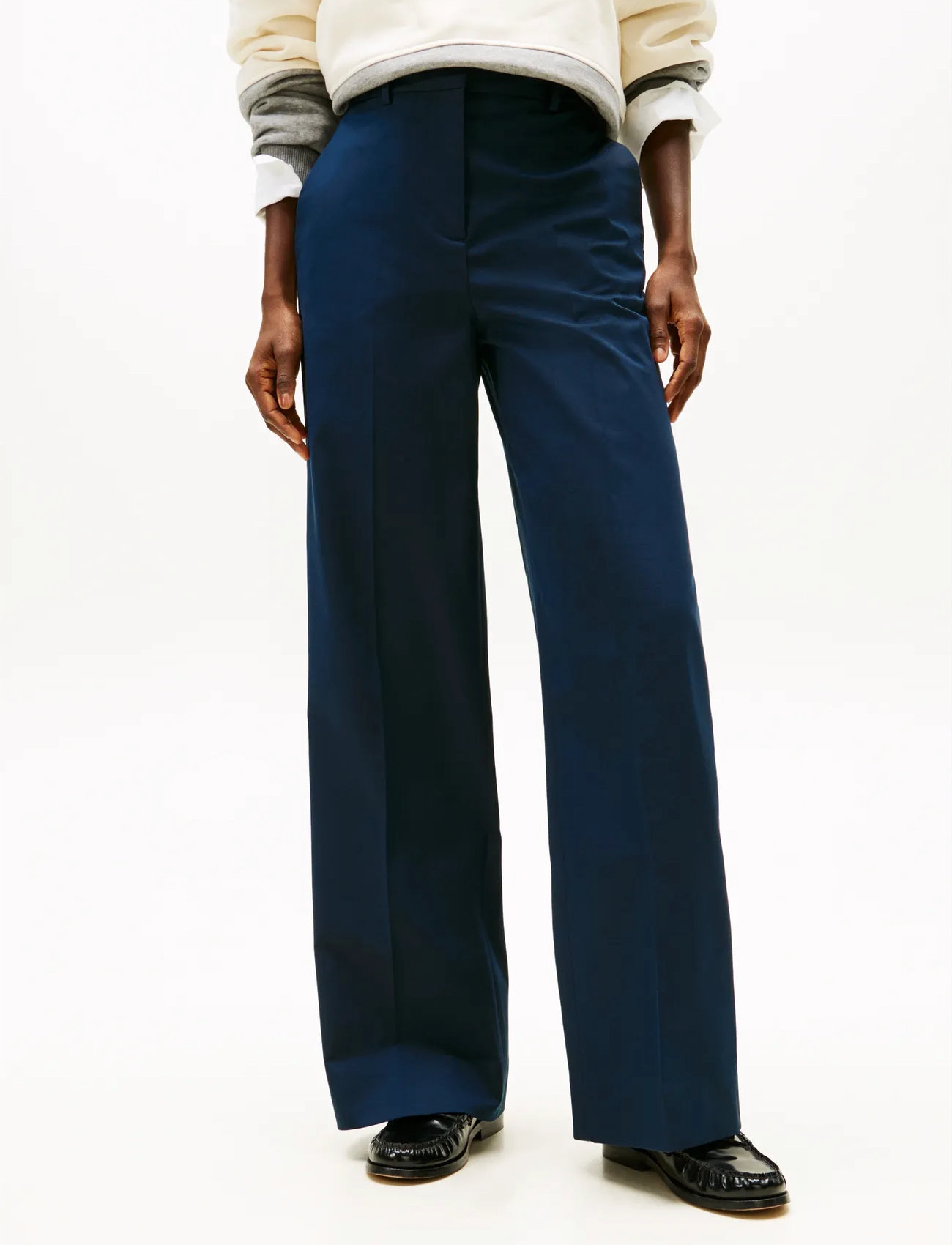 Tommy Hilfiger Cotton Wide Leg Pant, 40, Navy, Bukser > Brede Ben, Dame