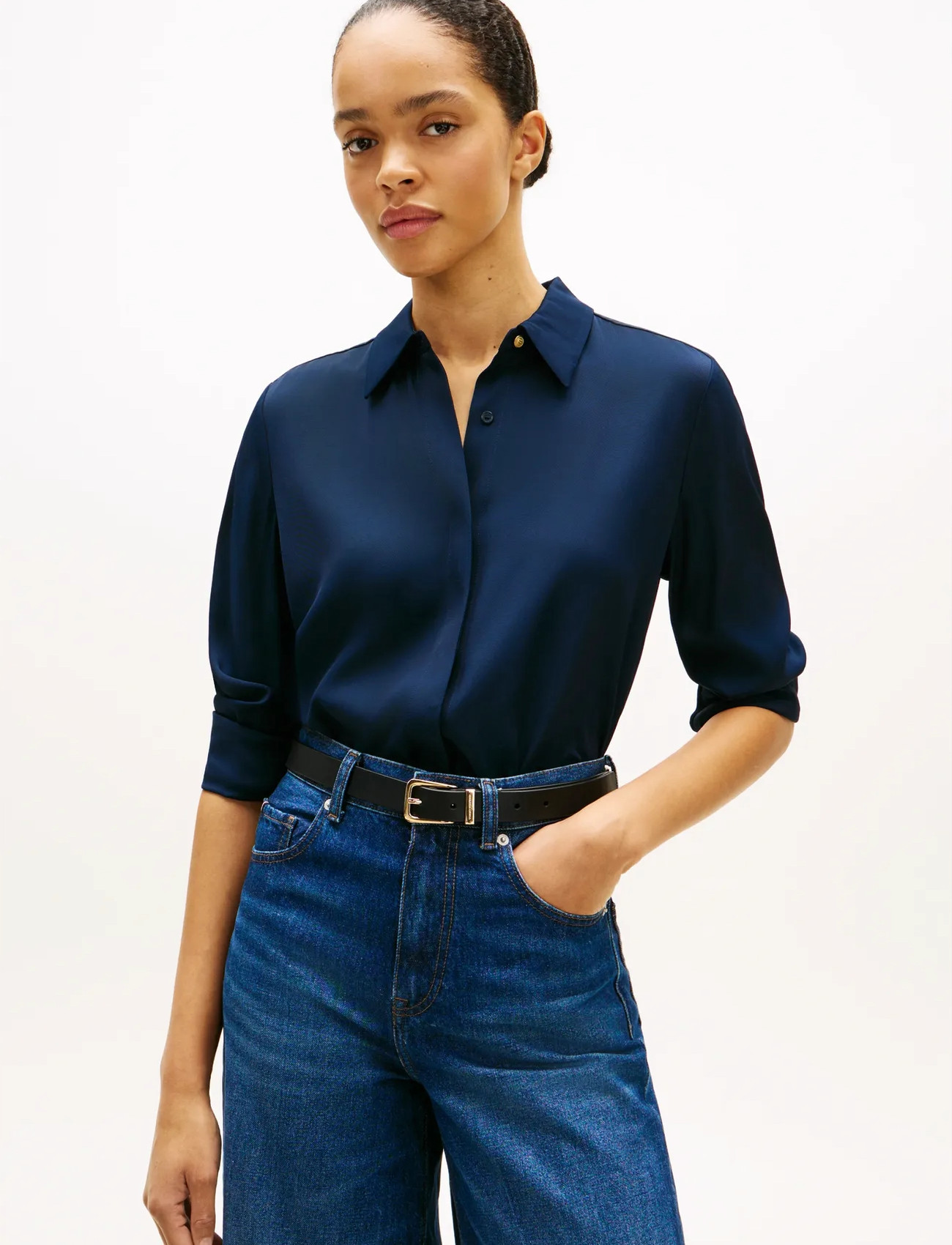 Tommy Hilfiger Vis Twill Button Up Shirt, 44, Navy, Skjorter > Langærmede, Dame
