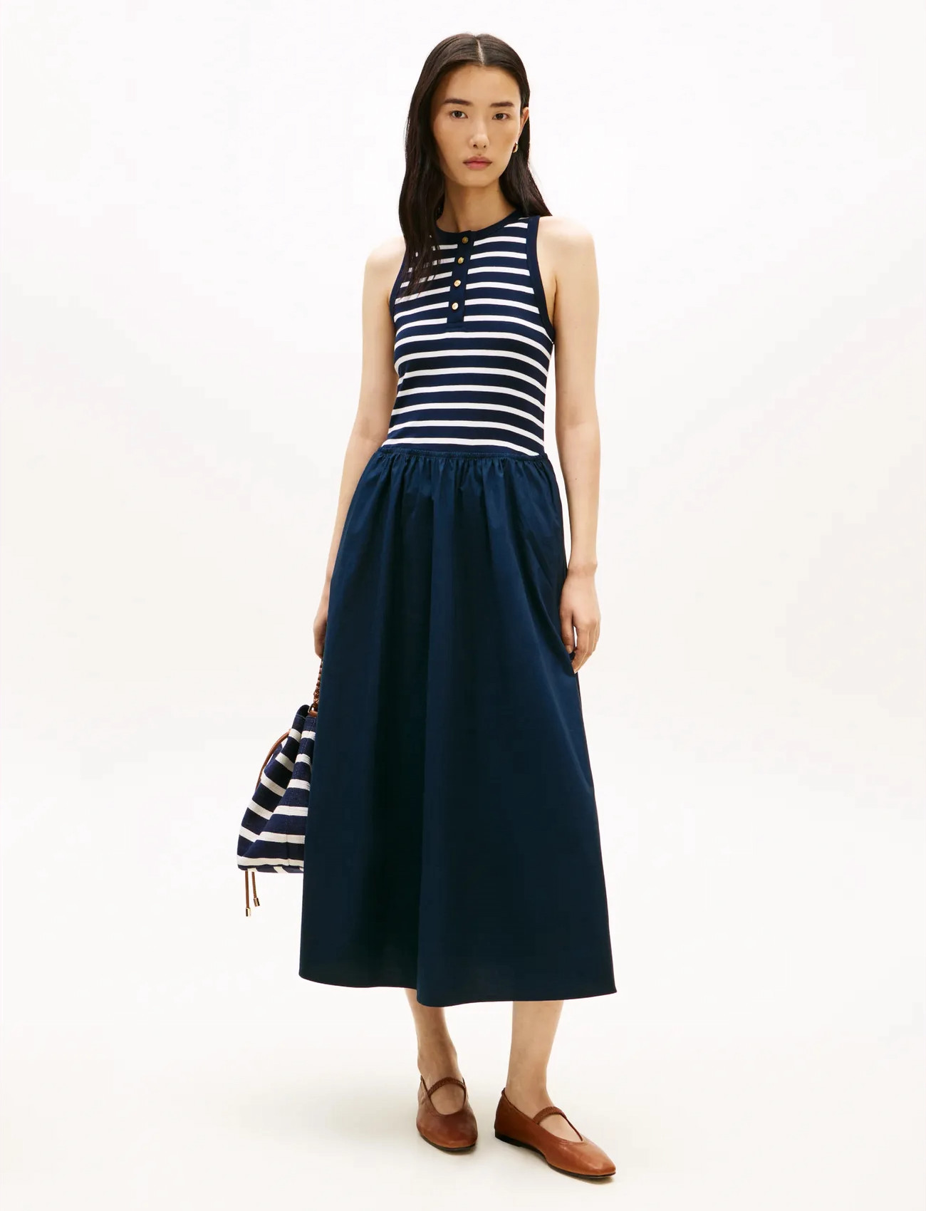 Tommy Hilfiger Gold Button Poplin Mix Dress, S, Navy, Kjoler > Knælange Og Midi, Dame