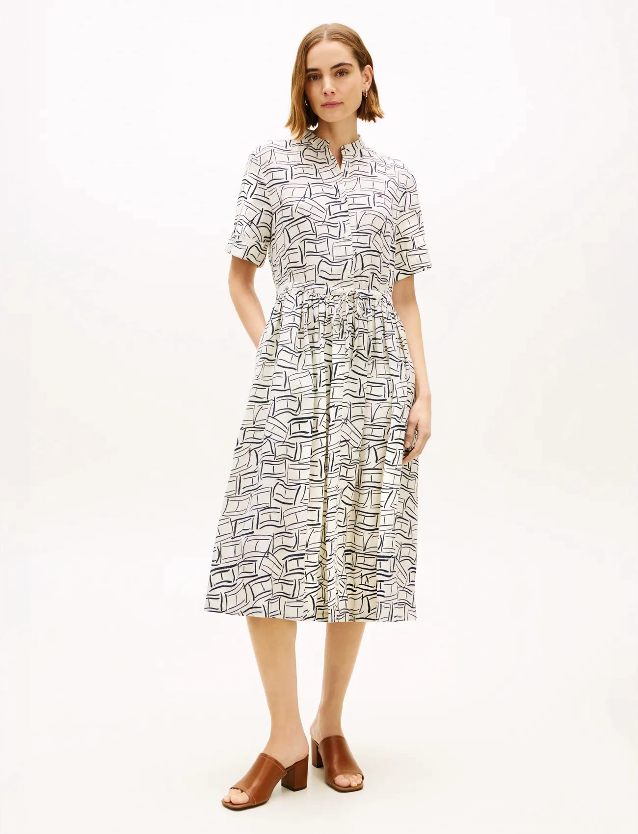 Tommy Hilfiger Ess Linen Midi Ss Shirt Dress, XS, Cream, Kjoler > Knælange Og Midi, Dame