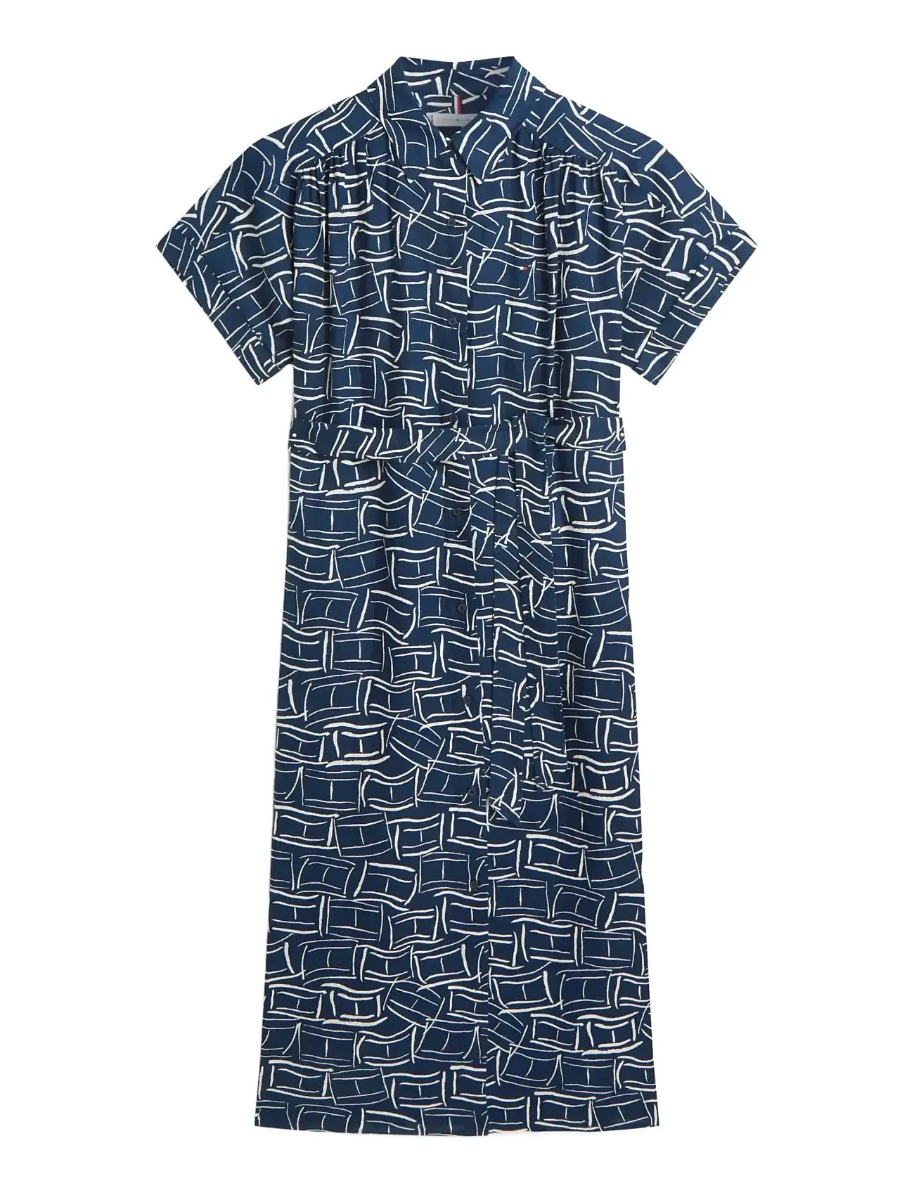 TOMMY HILFIGER Linen Belted Knee Ss Shirt Kleid Navy - L - Damen