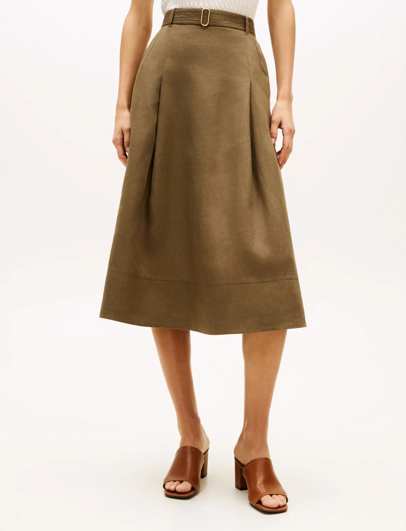 Tommy Hilfiger Linen Utility Midi Skirt, 44, Brown, Nederdele > Knælange Og Midi Nederdele, Dame