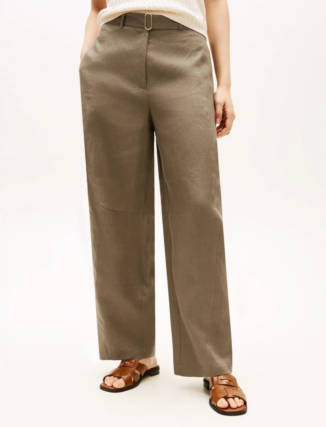 Tommy Hilfiger Linen Utility Barrel Pant, 38, Khaki green, Trousers > Barrel Trousers, Dame