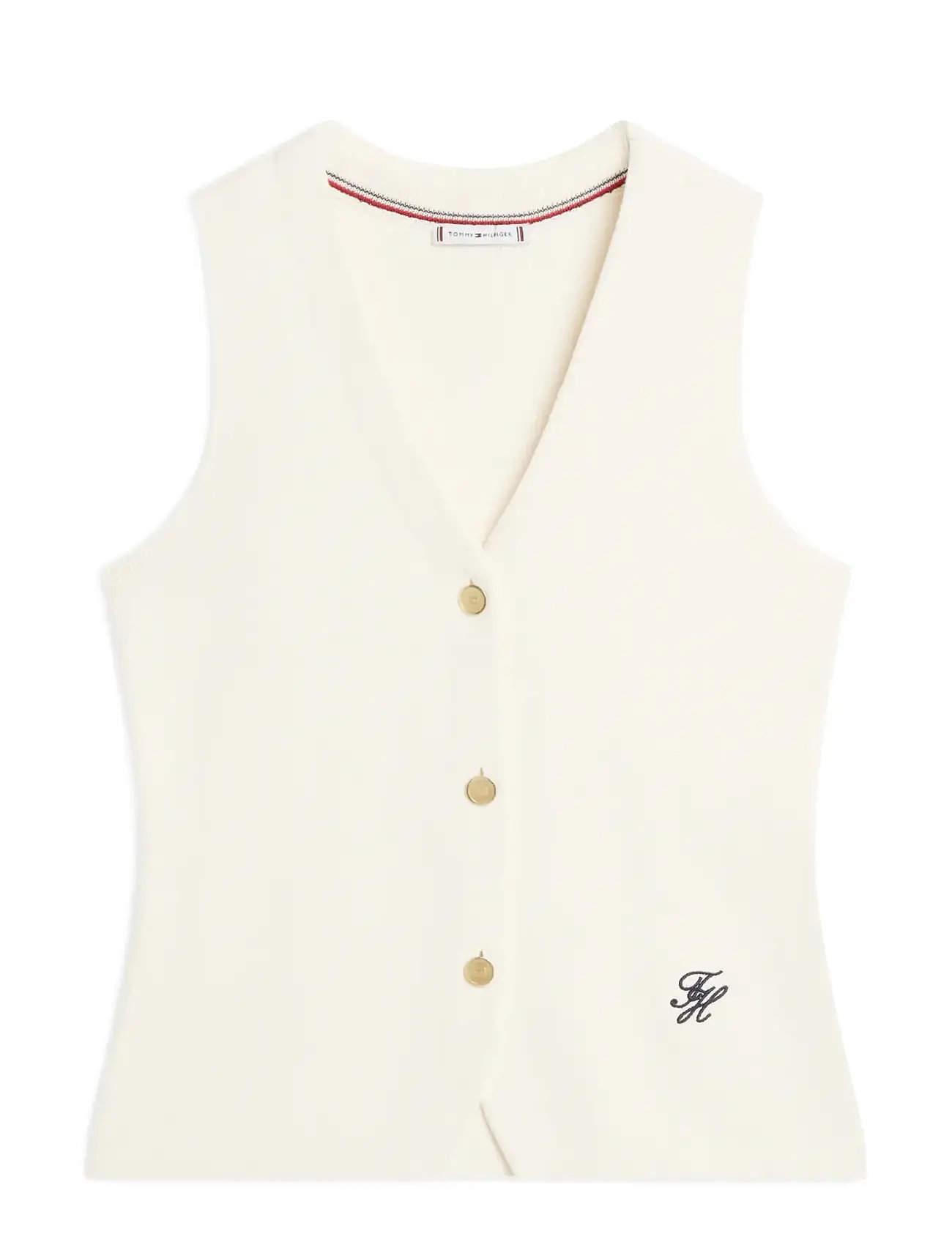 TOMMY HILFIGER Co Full Needle Slim Vest Cream - L - Damen
